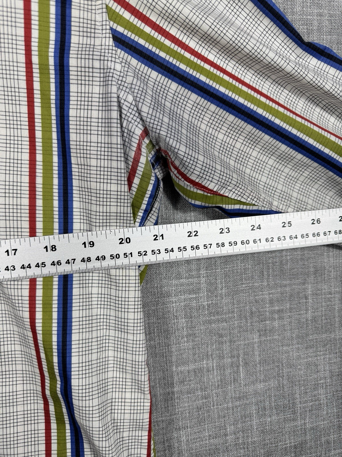 Robert Graham Men Striped Flip Cuff  Green Blue Dress Shirt Size Large 42 16.5