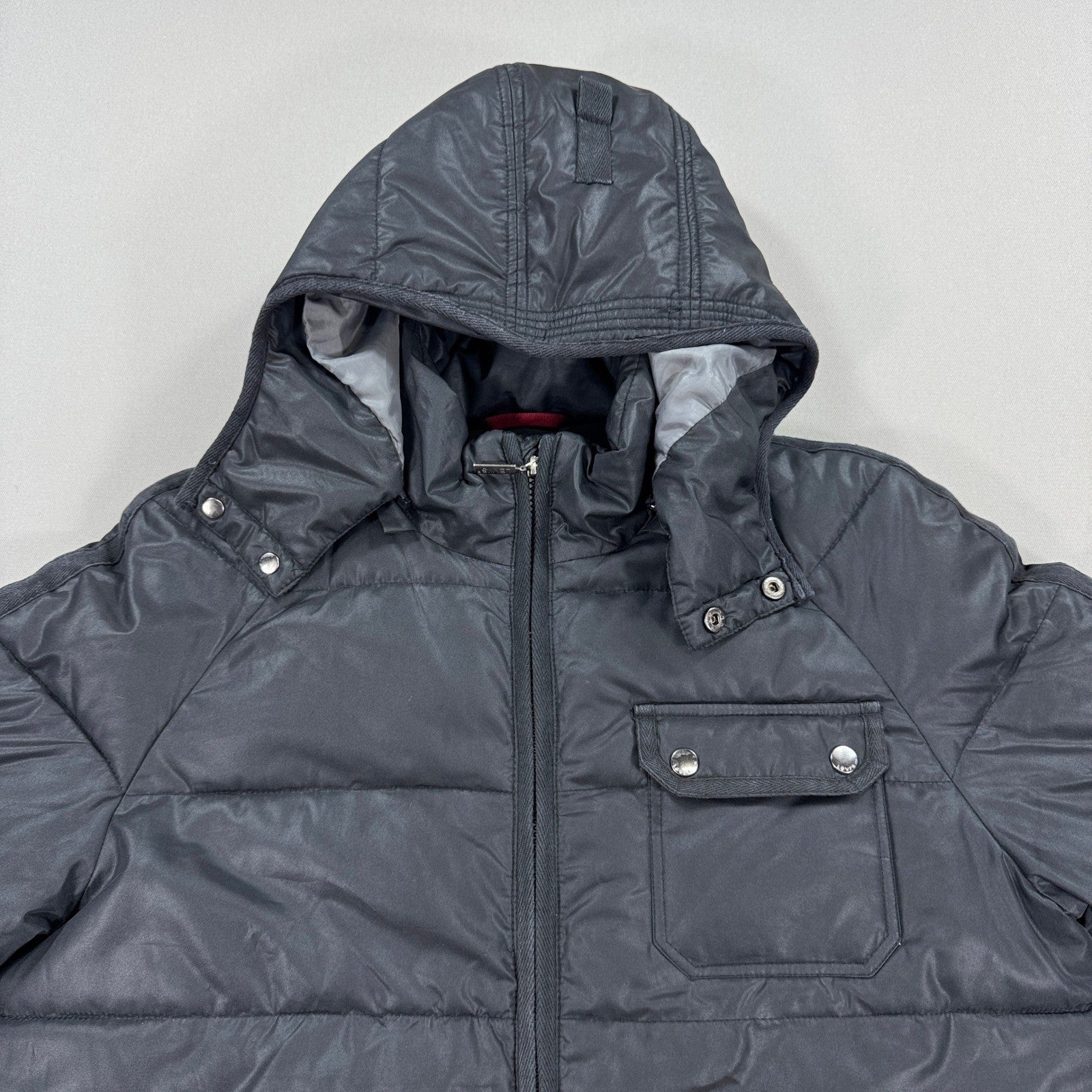 Levi Strauss Parka Jacket Hooded Puffer Quilted mens Medium Black Winter Coat