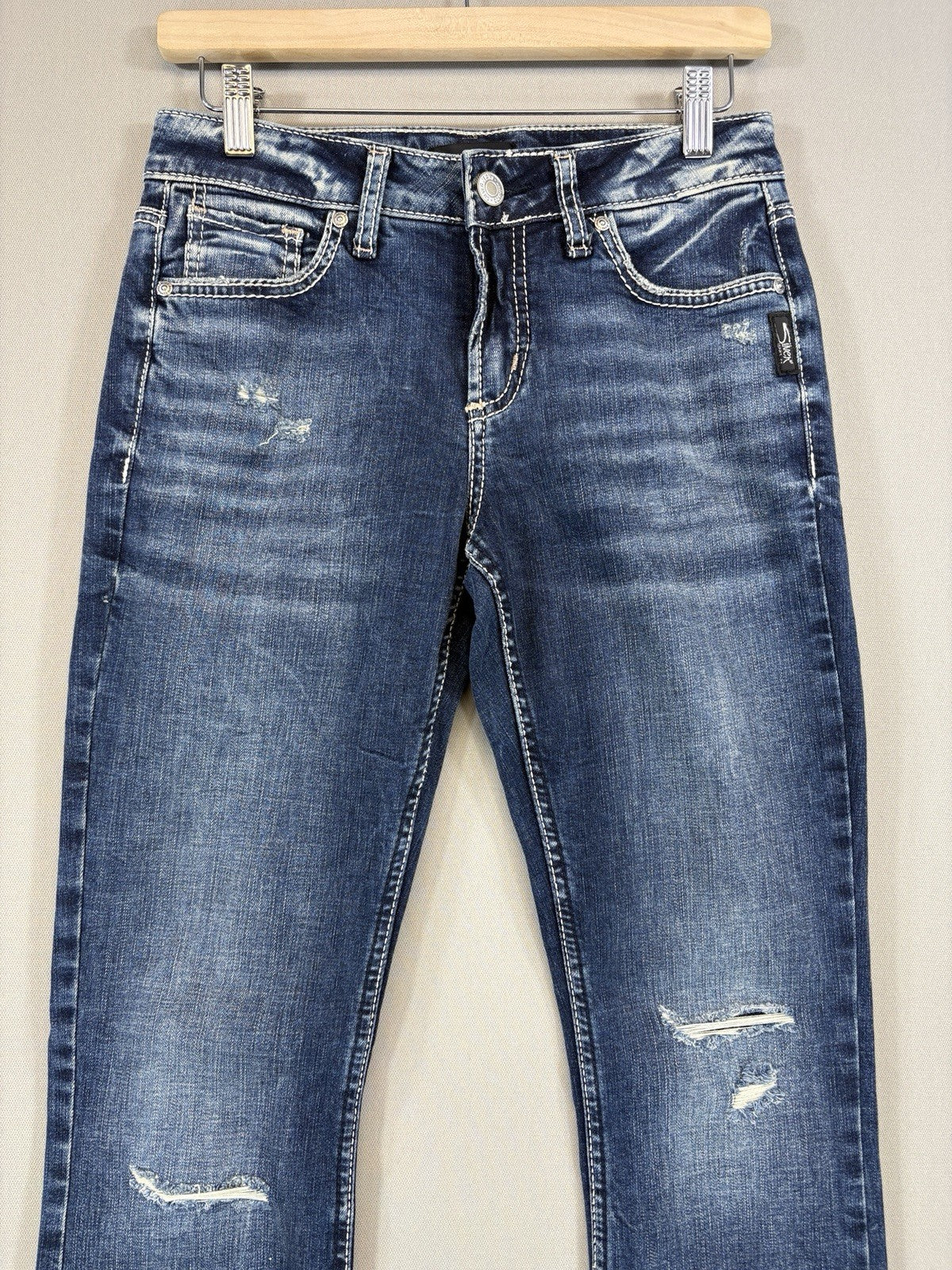 Silver Jeans Co Avery Slim Boot Jeans Womens Size 26x37 Blue Denim Ripped