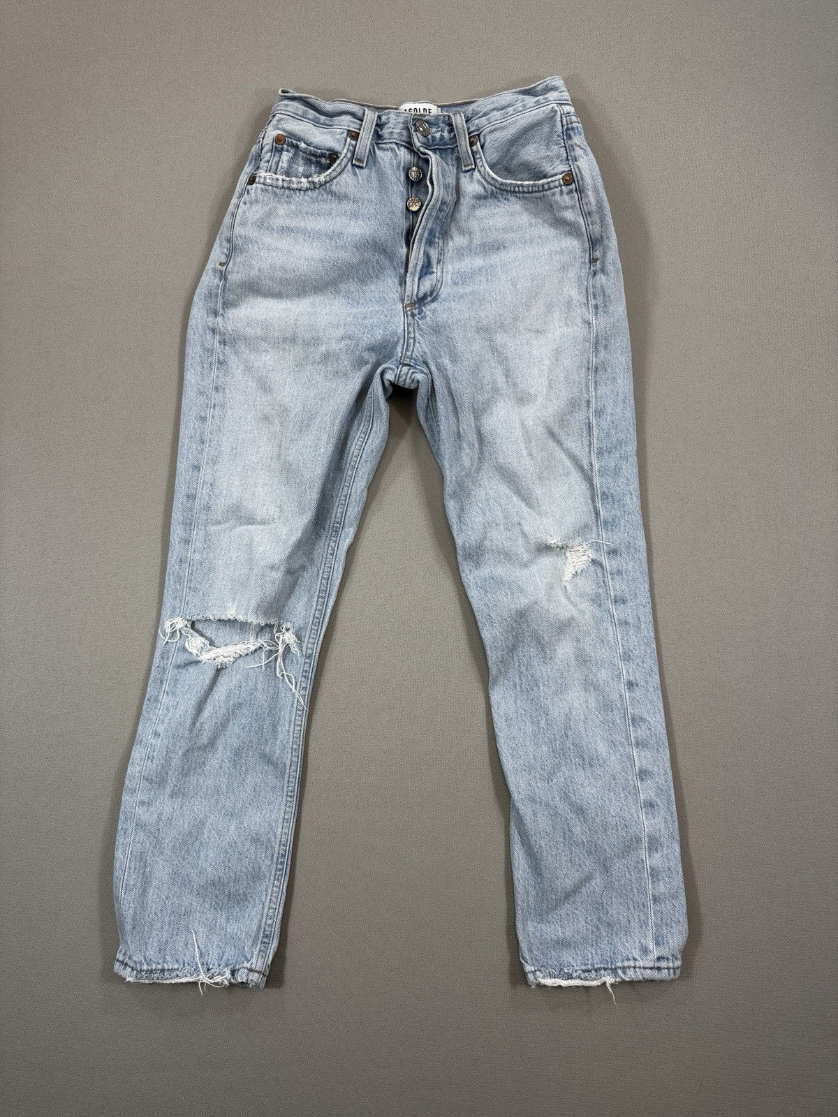 Agolde Riley Jeans Womens Size 23 Blue Denim Distressed Button Fly Made In USA