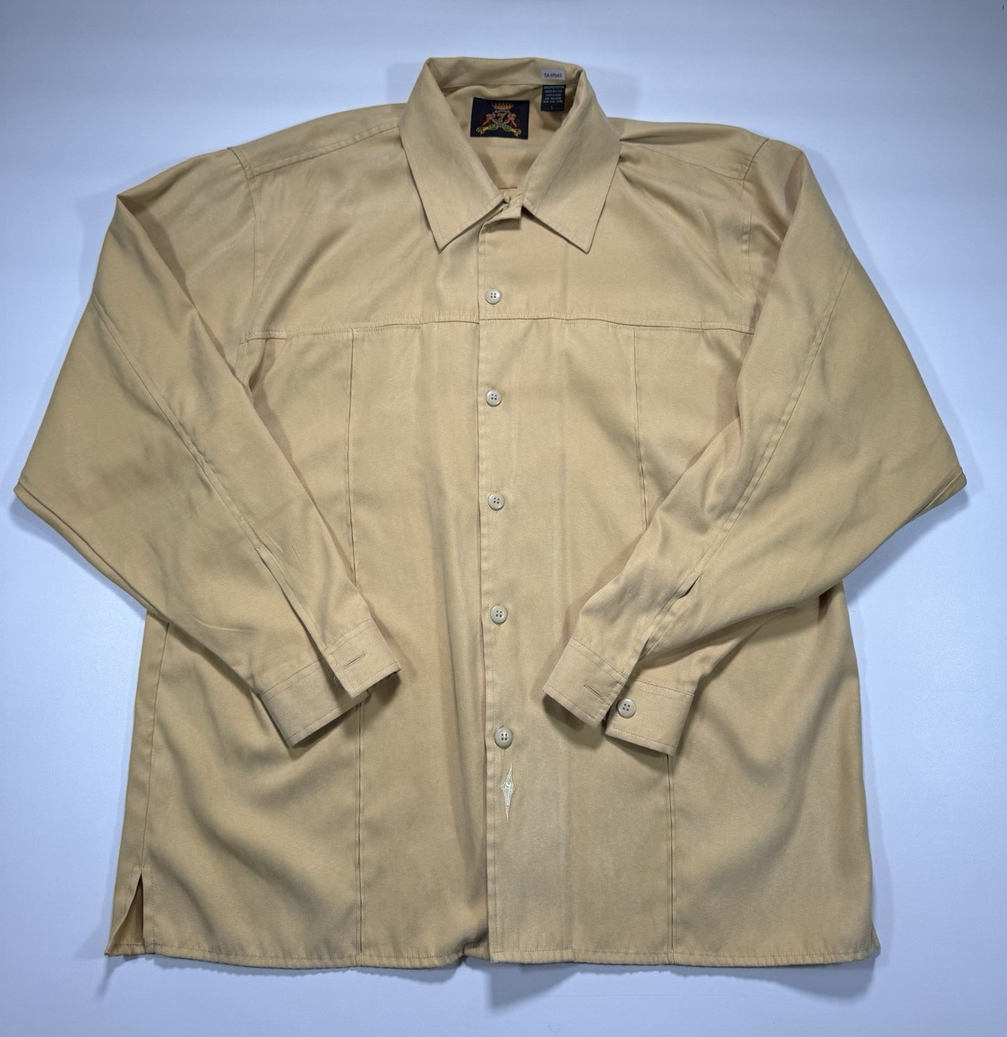 7 Diamonds Shirt Mens Large Brown Tan Button Up Country Velvet Feel Long Sleeve