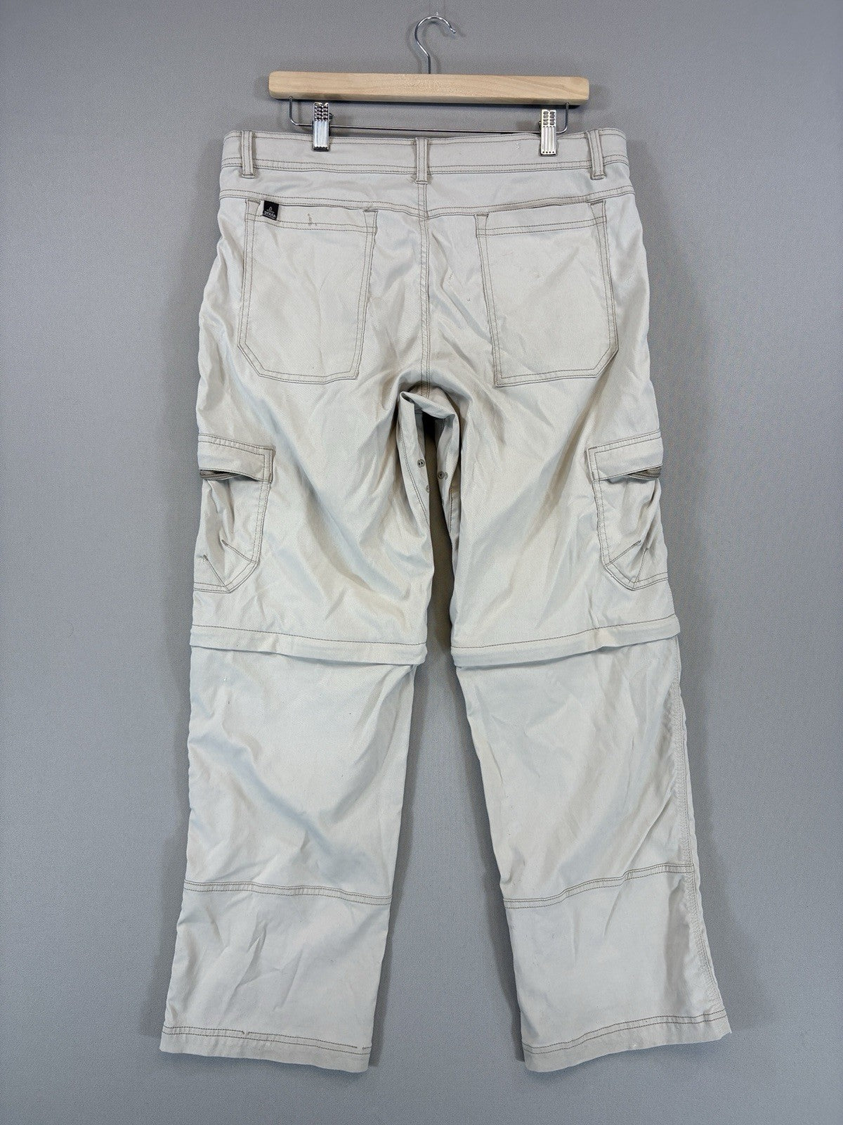 Prana Convertible Cargo Beige Pants mens Large 30L Stretch Outdoor Hiking Zip