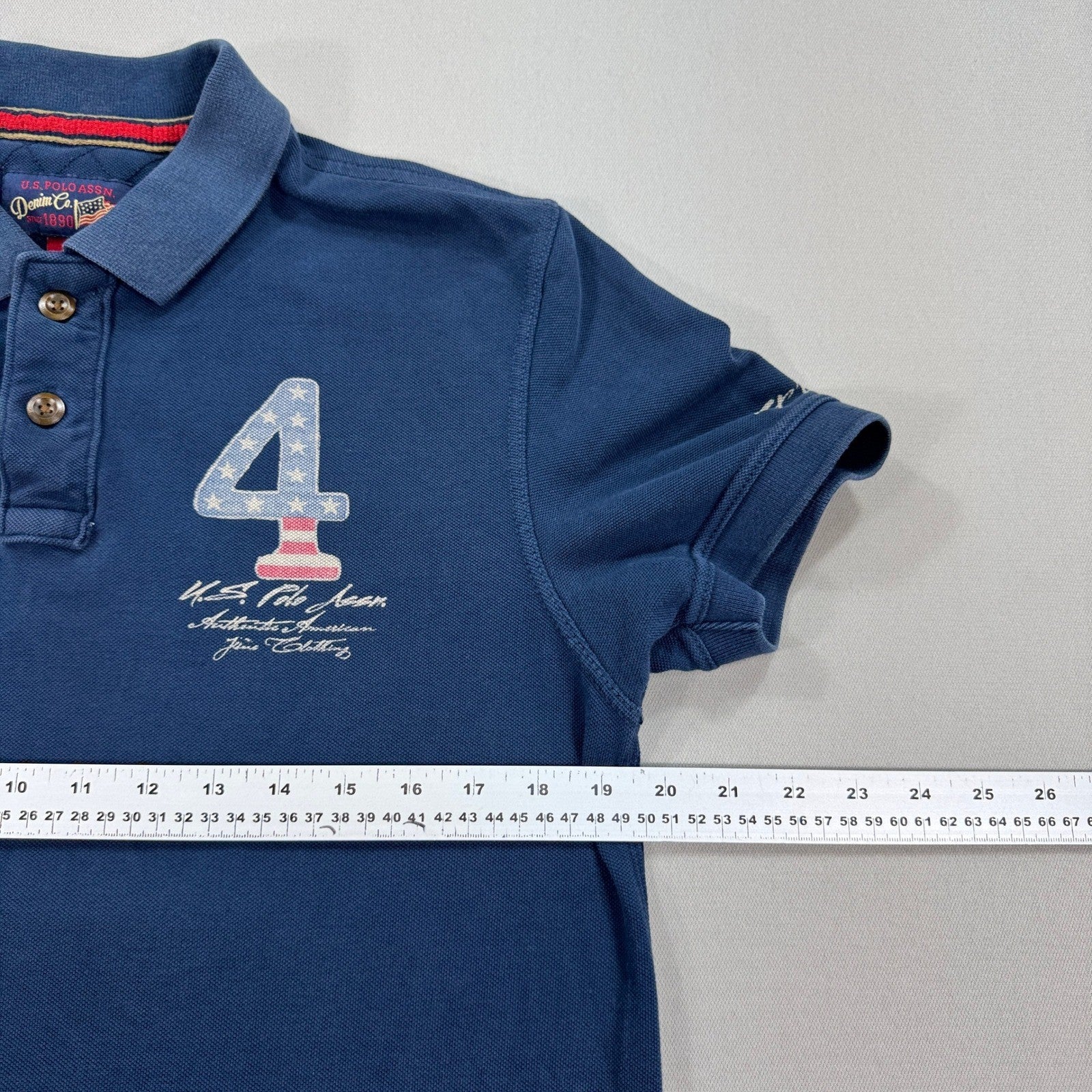 US Polo Assn Polo Shirt Slim Fit USA Flag #4 mens Large Navy Blue Short Sleeve