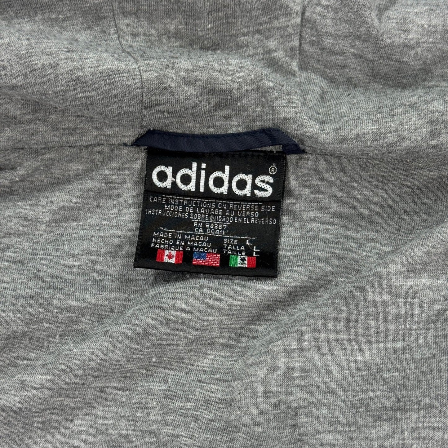 Vintage Adidas Jacket Big Trefoil Logo 3 Striped mens Large Full Zip Hood Lined