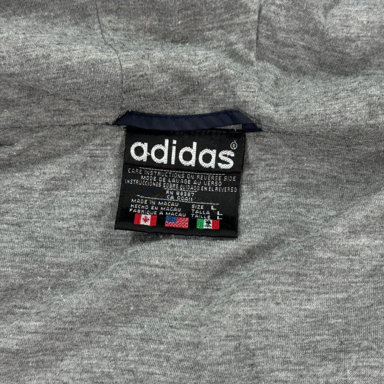 Vintage Adidas Jacket Big Trefoil Logo 3 Striped mens Large Full Zip Hood Lined