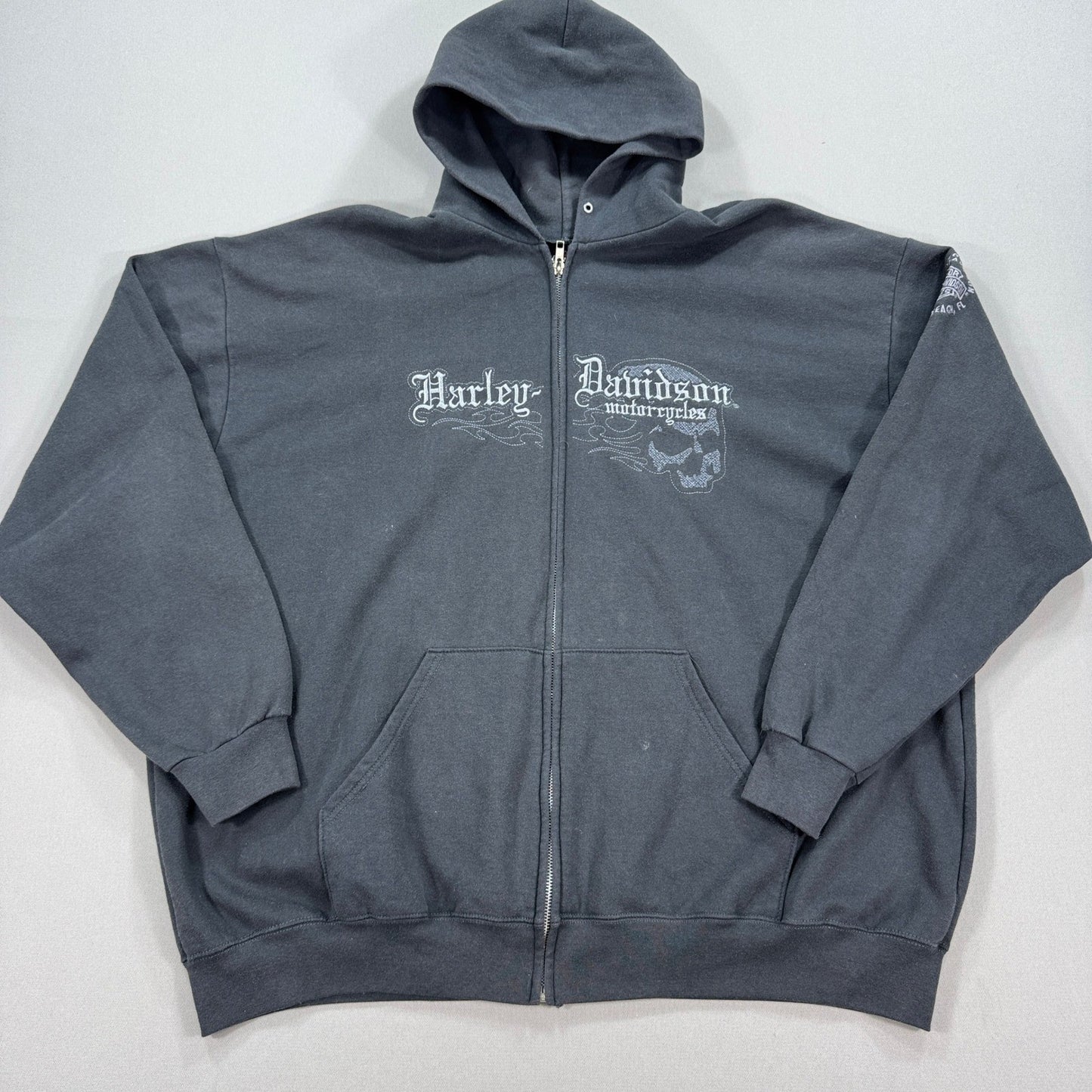 Y2K Harley Davidson Sweatshirt Daytona Skull Graphic Mens 2XL Zip Up Hoodie