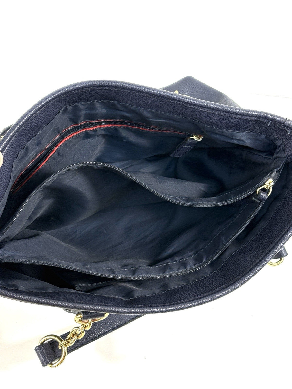 TOMMY HILFIGER Womens Black Leather Handbag Shopper Medium Satchel Tote Bag