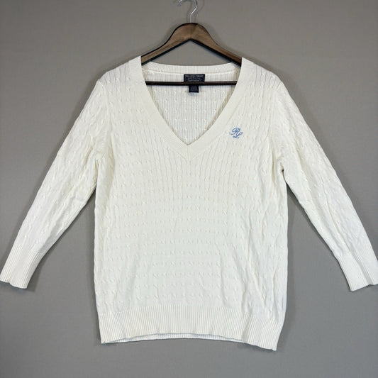 Ralph Lauren Polo Jeans Co Womens XL Sweater V Neck Cable Knit RL Logo