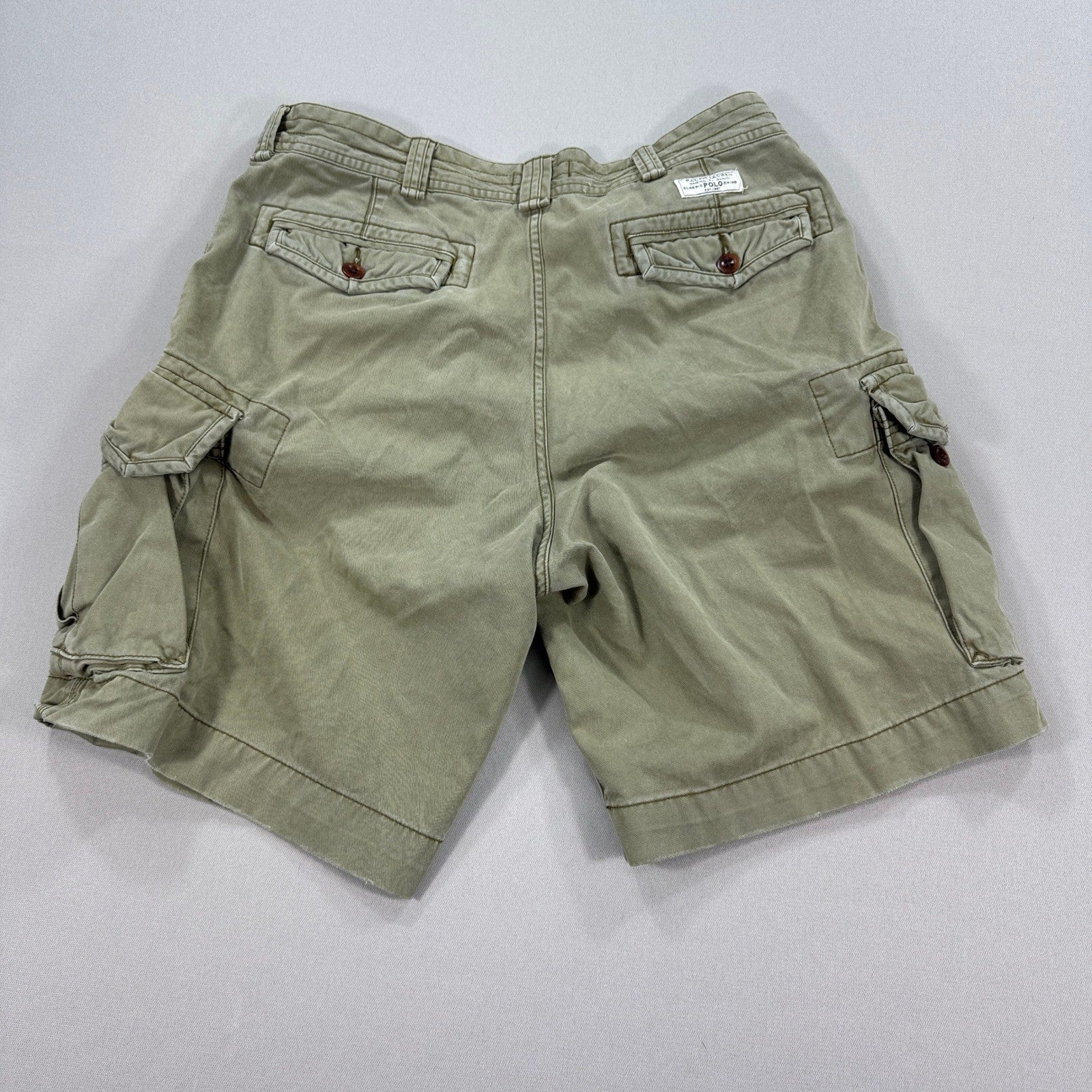 Polo Ralph Lauren Cargo Shorts mens Size 35 Khaki Green Baggy Casual Classic