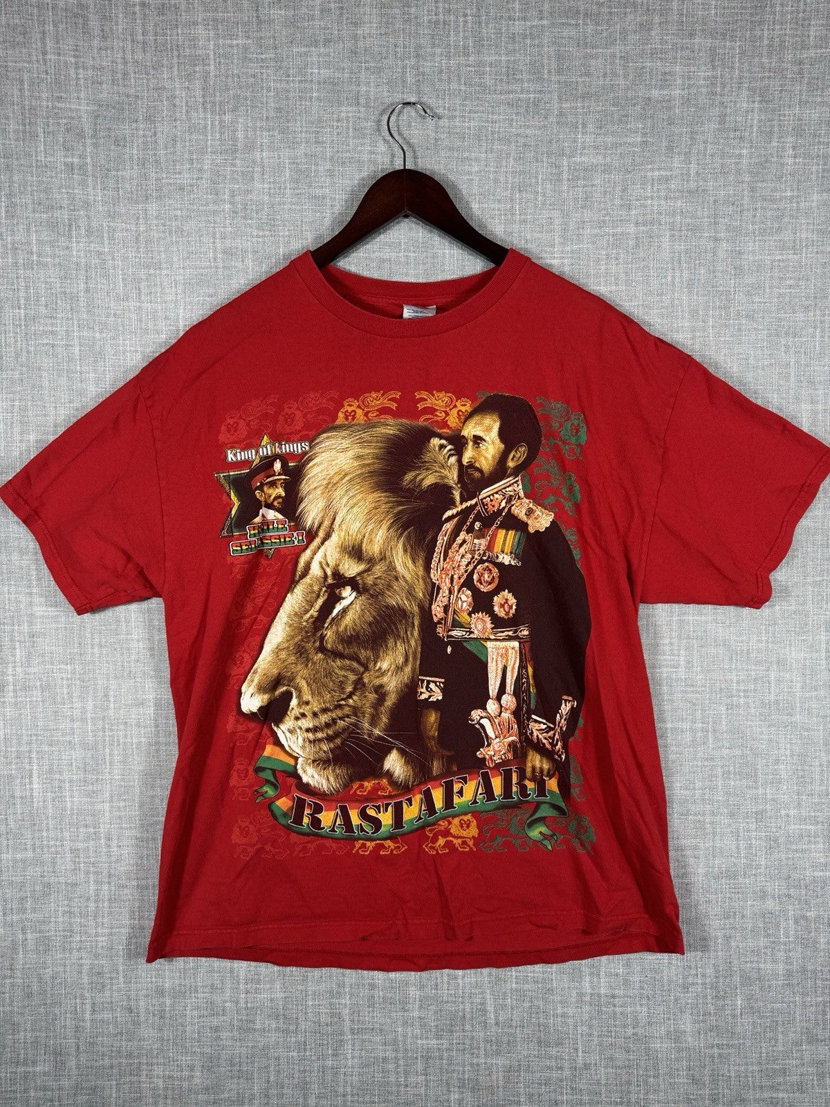 Vintage Haile Selassie Rasta Reggae Rap Tee Big Logo Shirt Red T Shirt XL