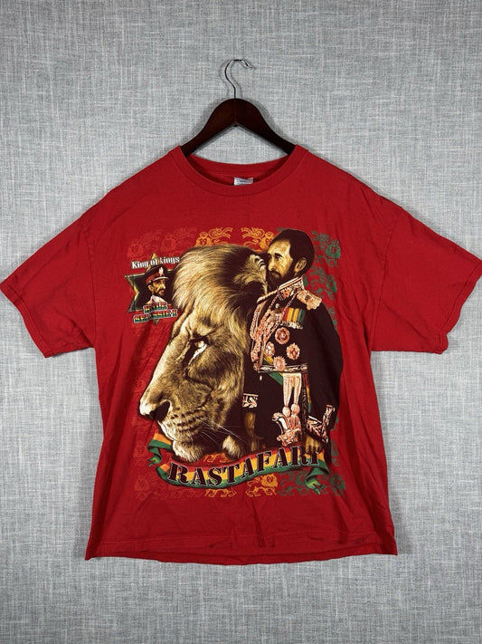Vintage Haile Selassie Rasta Reggae Rap Tee Big Logo Shirt Red T Shirt XL
