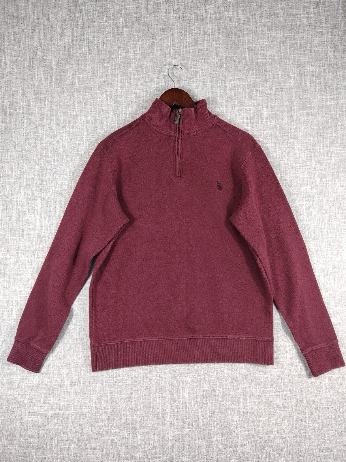 US Polo Assn Mock Neck Wine Red Pullover Quarter Zip Long Sleeves Mens Medium