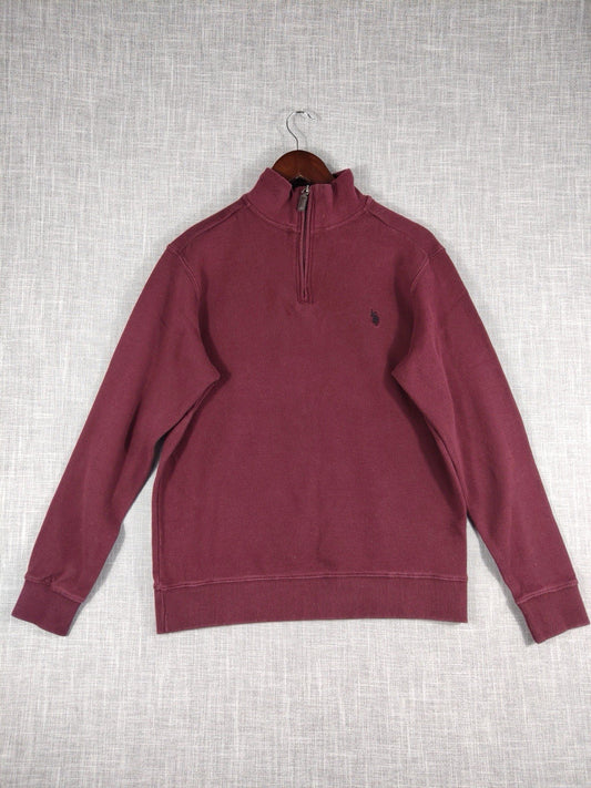 US Polo Assn Mock Neck Wine Red Pullover Quarter Zip Long Sleeves Mens Medium