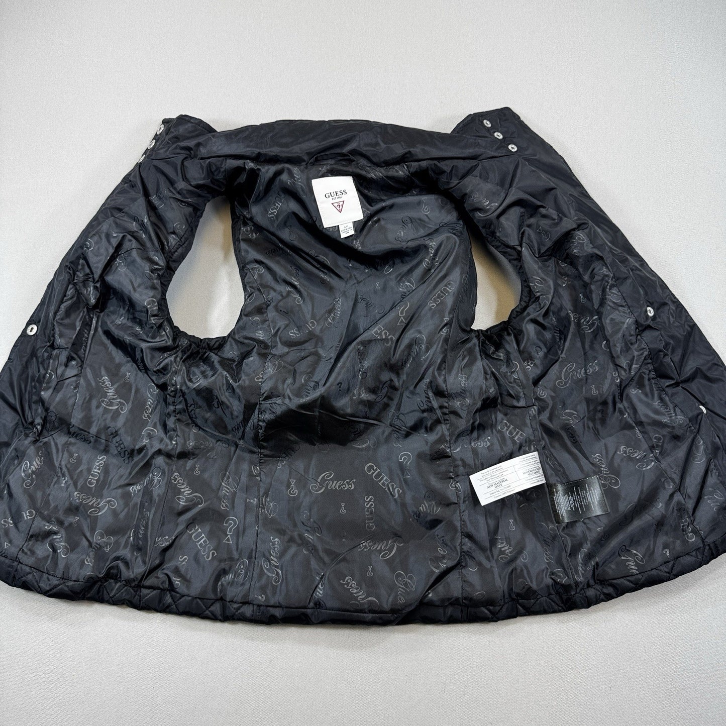 Guess Puffer Vest Jacket Womens Small Black Quilted Full Zip Lightweight