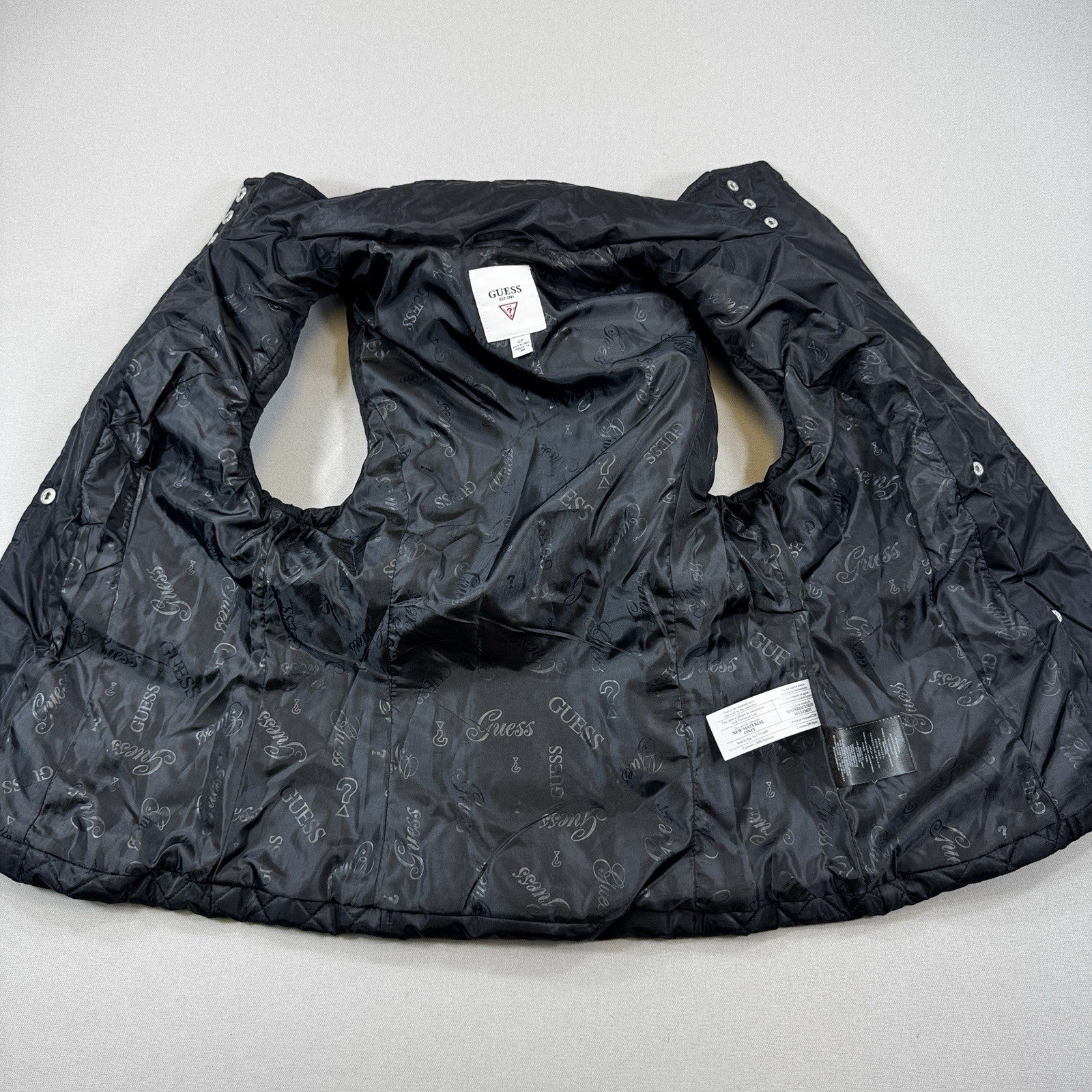 Guess Puffer Vest Jacket Womens Small Black Quilted Full Zip Lightweight