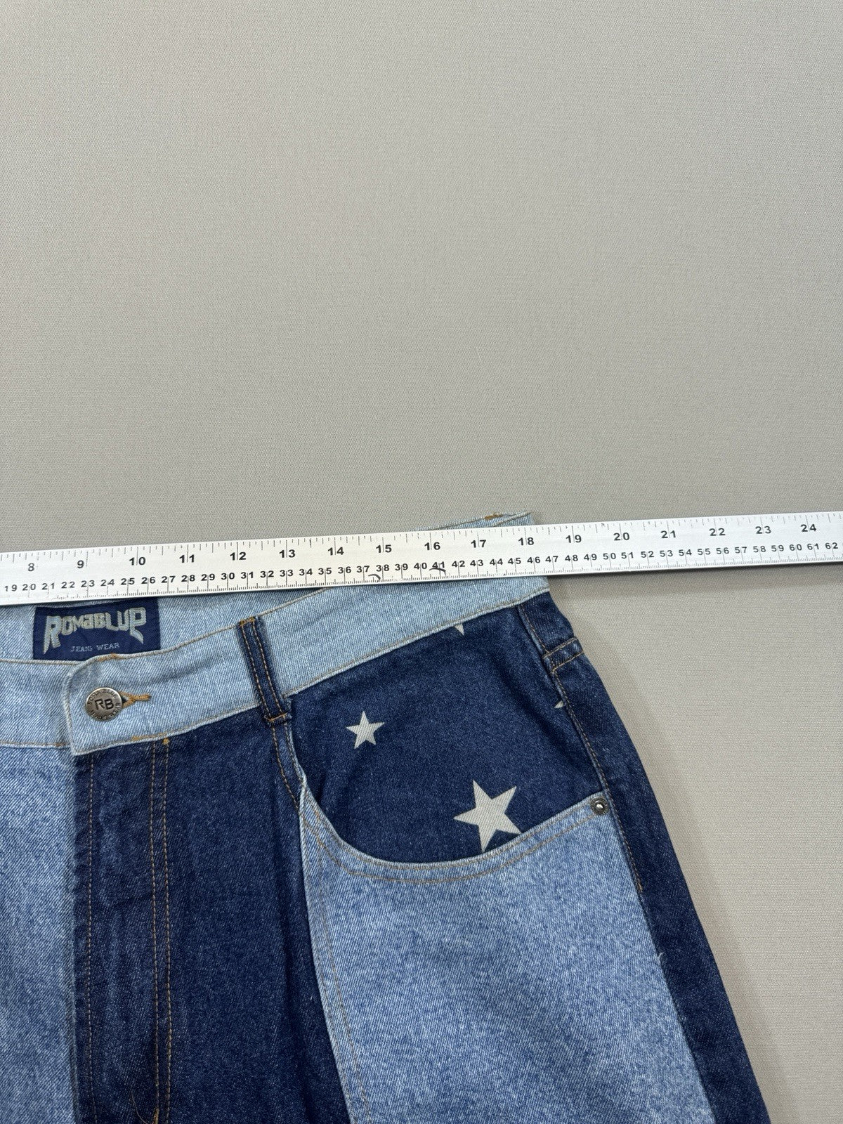 Vintage Baggy Y2K Jeans Mens 38x32 Blue Denim Patchwork USA Flag