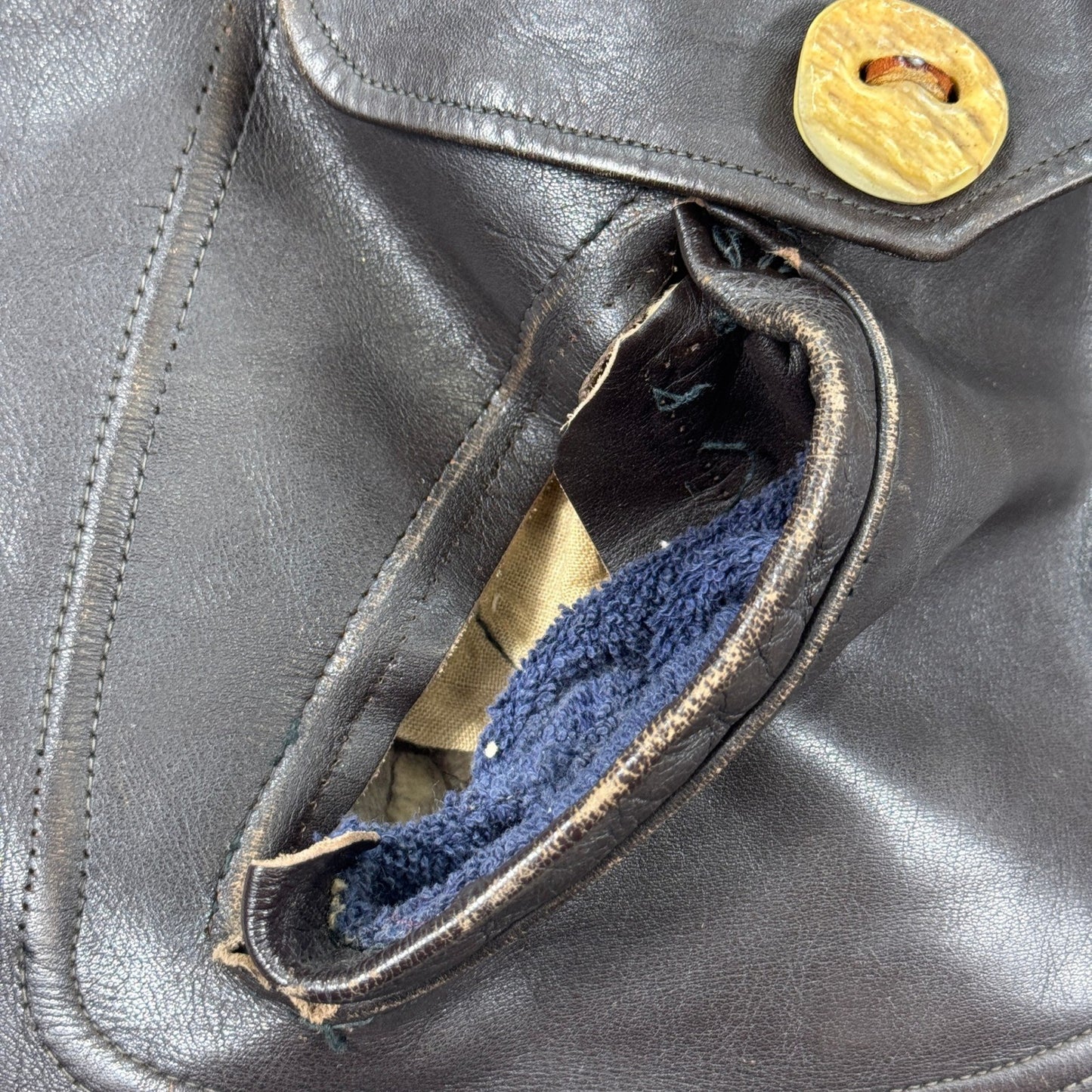 Vintage Super RARE Schott Bros Leather Coat Toggle Closure Mens Large Dark Brown