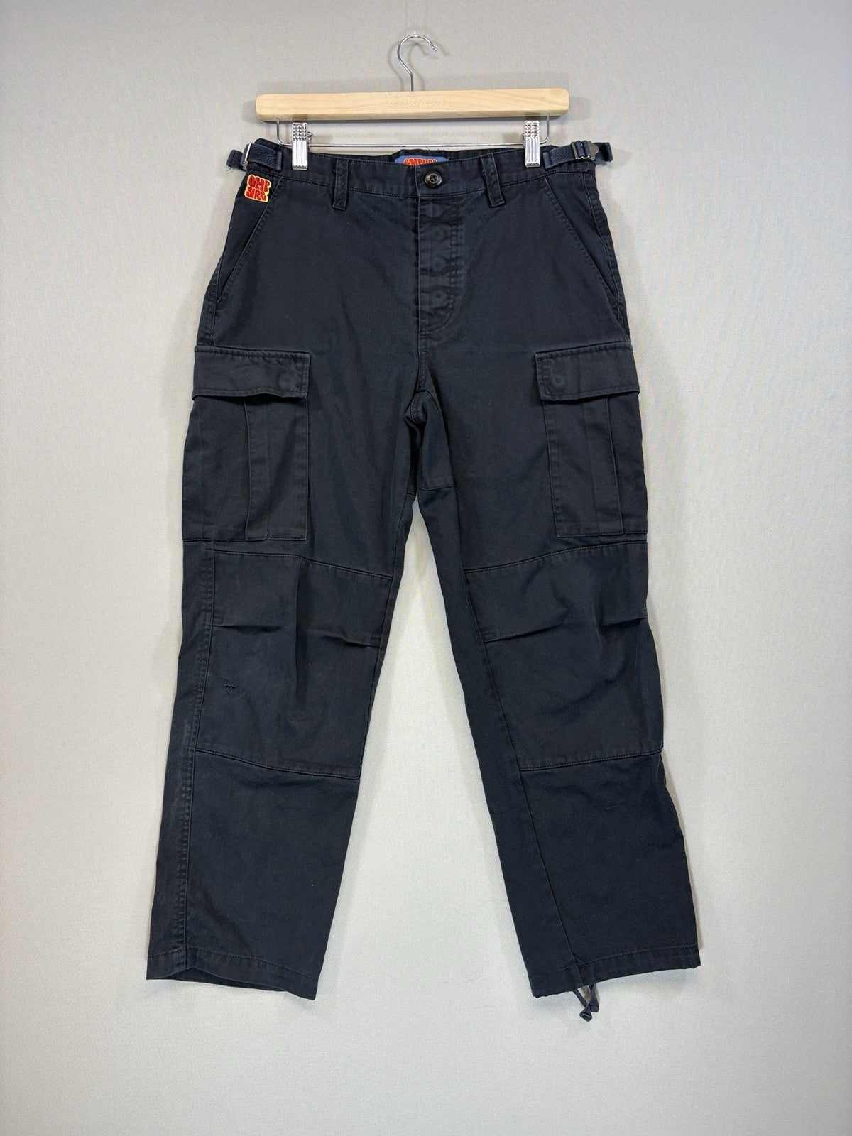 Empyre Pants Cargo mens 28 Relaxed Fit Straight Black Pants Adjustable Waist