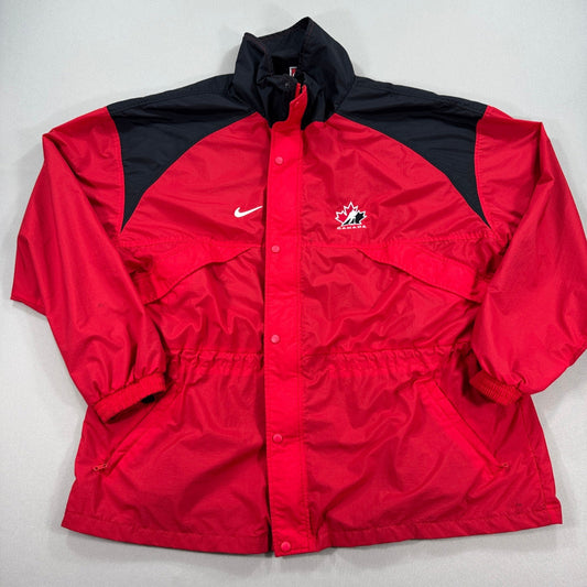 VTG Nike Canada Olympic Team Windbreaker Jacket Mens 2XL Red Black Full Zip Snap