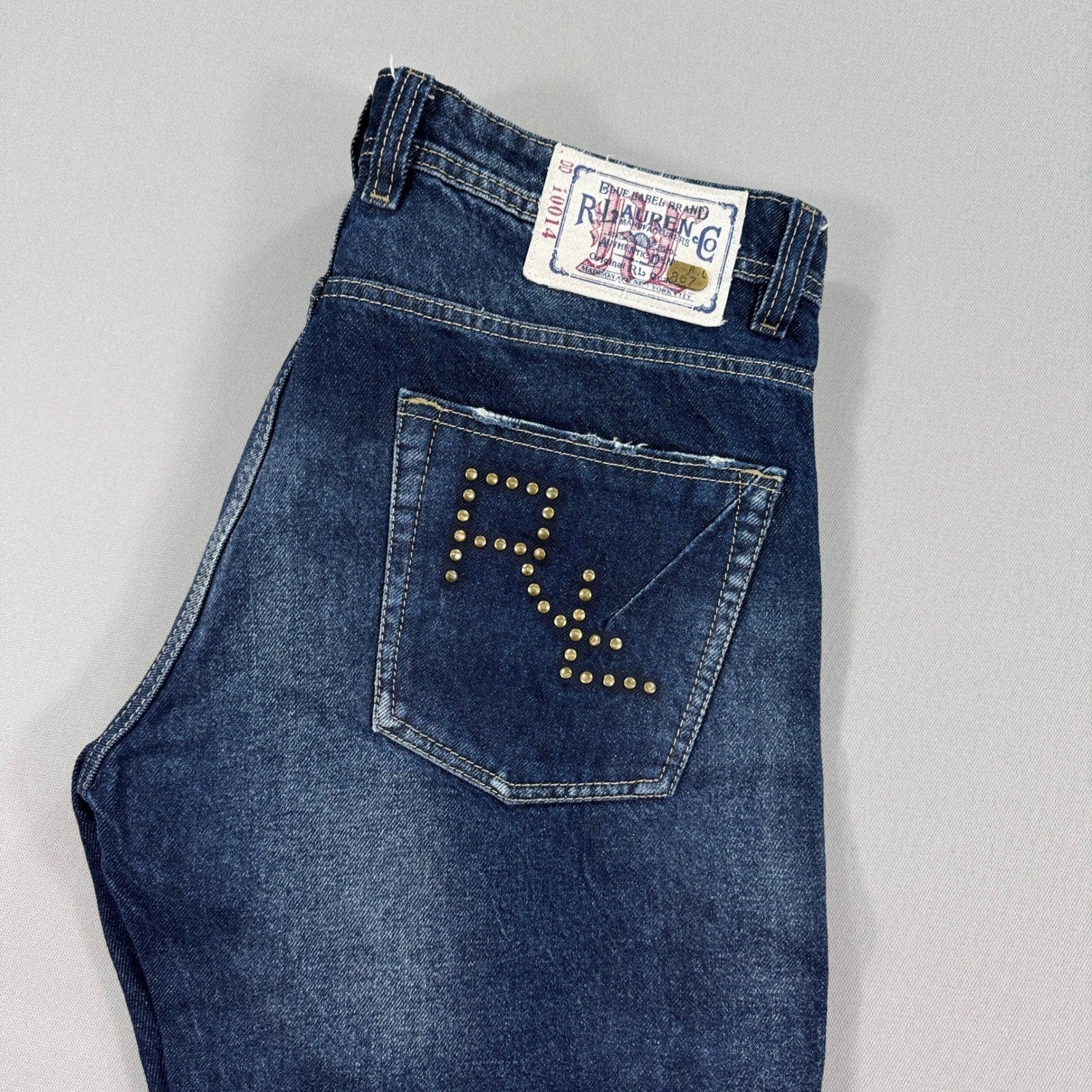Ralph Lauren Jeans Straight Fit Denim Blue mens Size 34 Studded Back Pockets