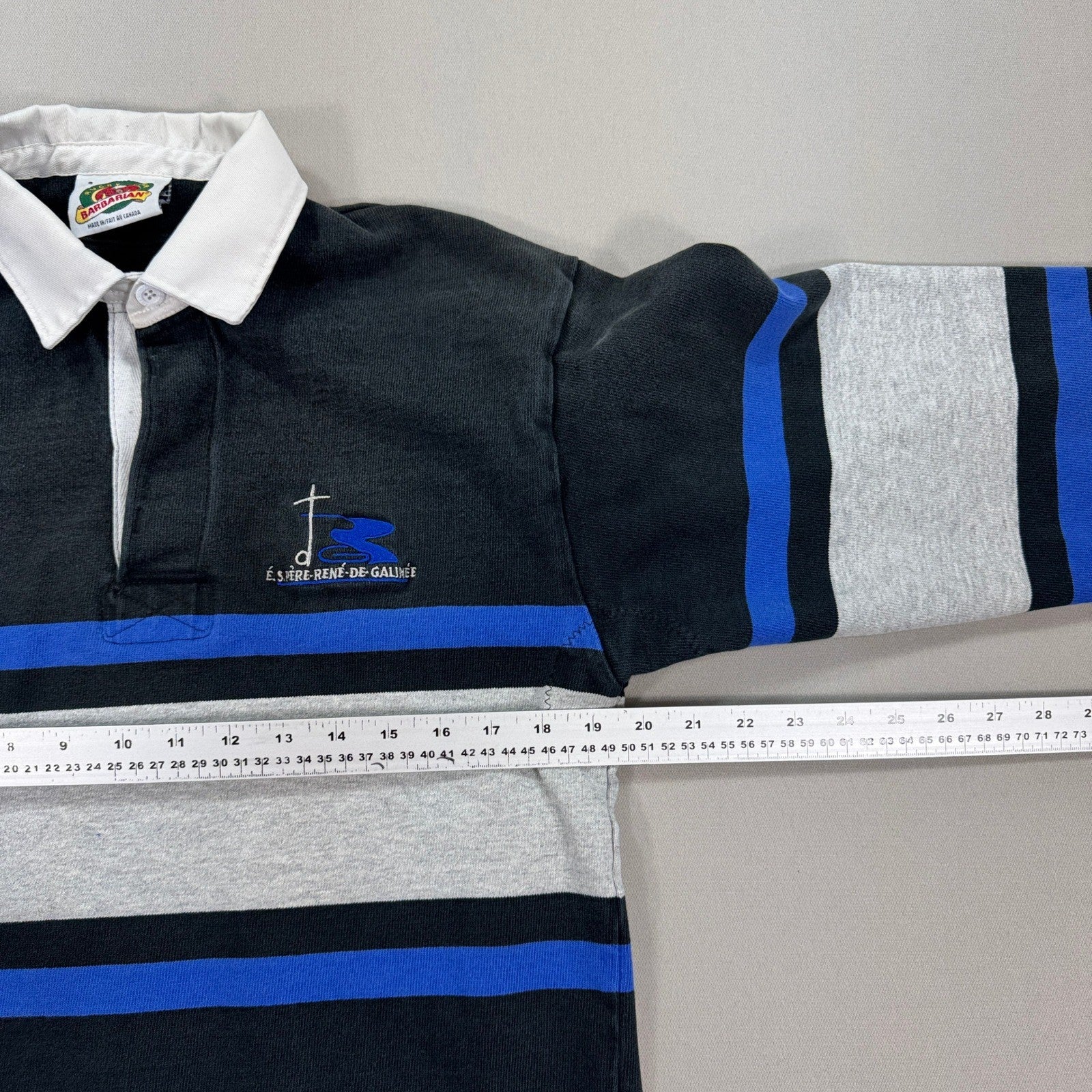 Vintage Barbarian Rugby Shirt mens Small Black Blue Stripe Long Sleeve Canada