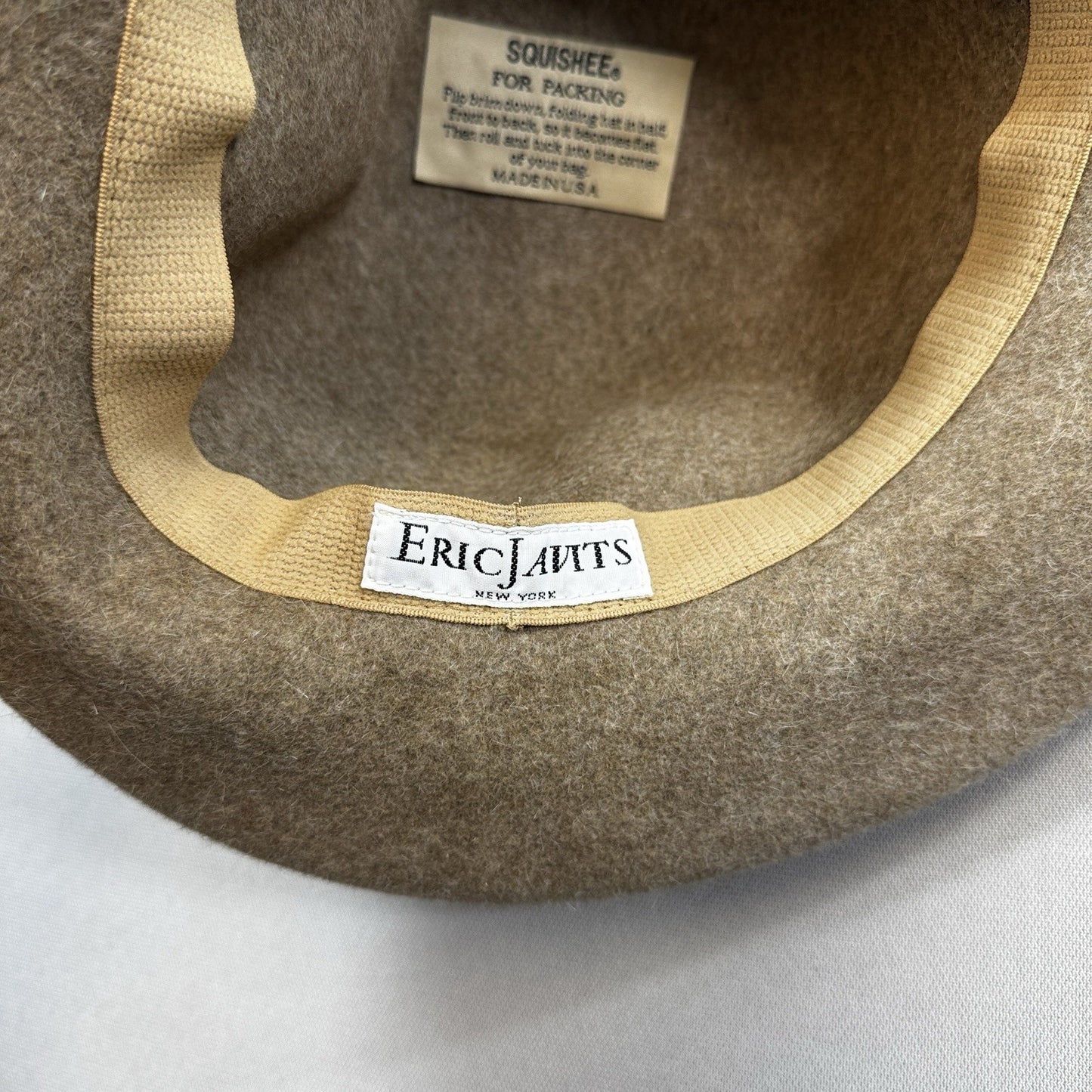 Vintage Eric Javits Squishee Felt Wool Bucket Hat Womens Light Brown Made In USA