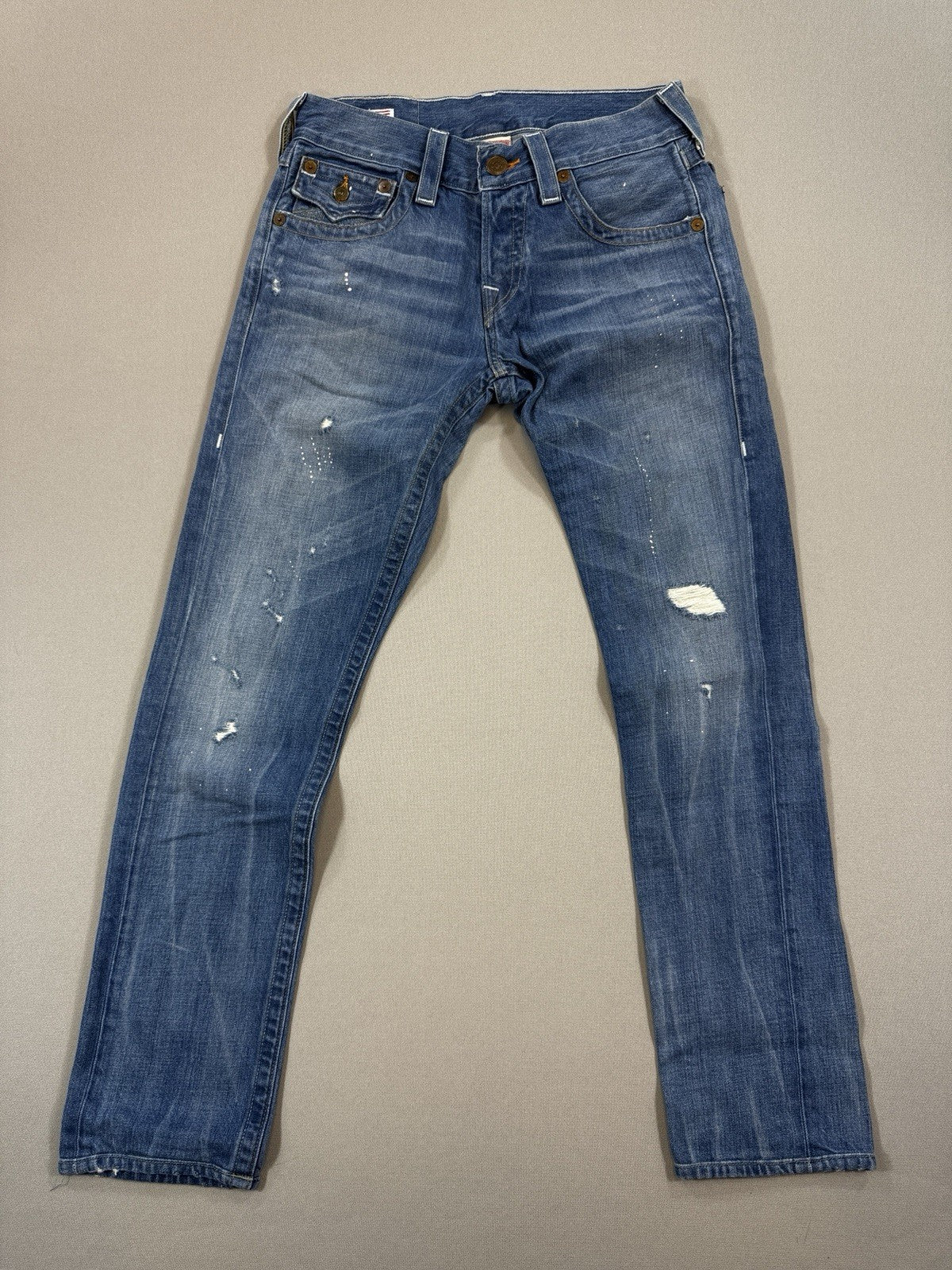 True Religion Buddha Brand mens Size 29 Blue Jeans Distressed Made In USA