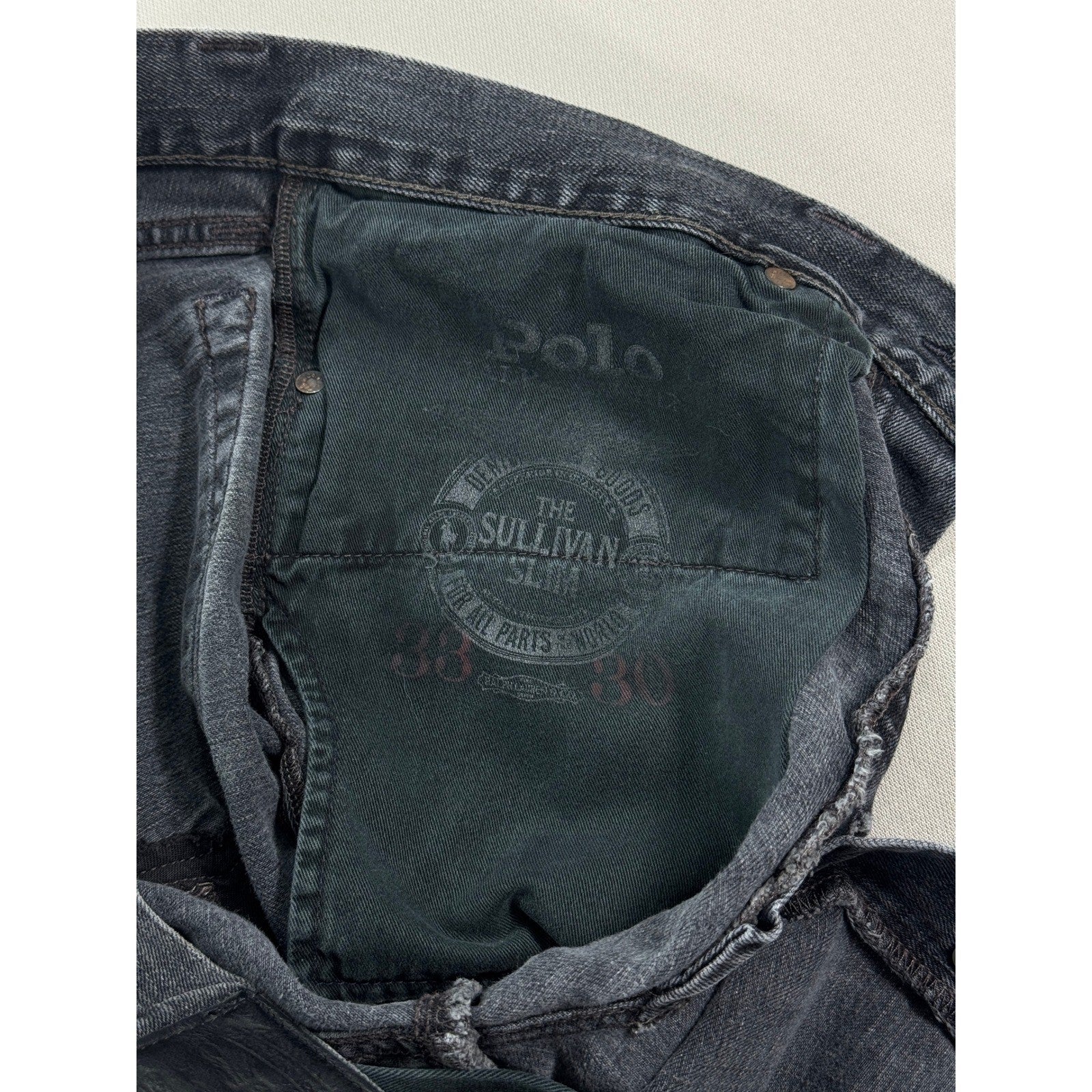 Polo Ralph Lauren Sullivan Slim Jeans mens 33x30 Btn Fly Distressed Patchwork