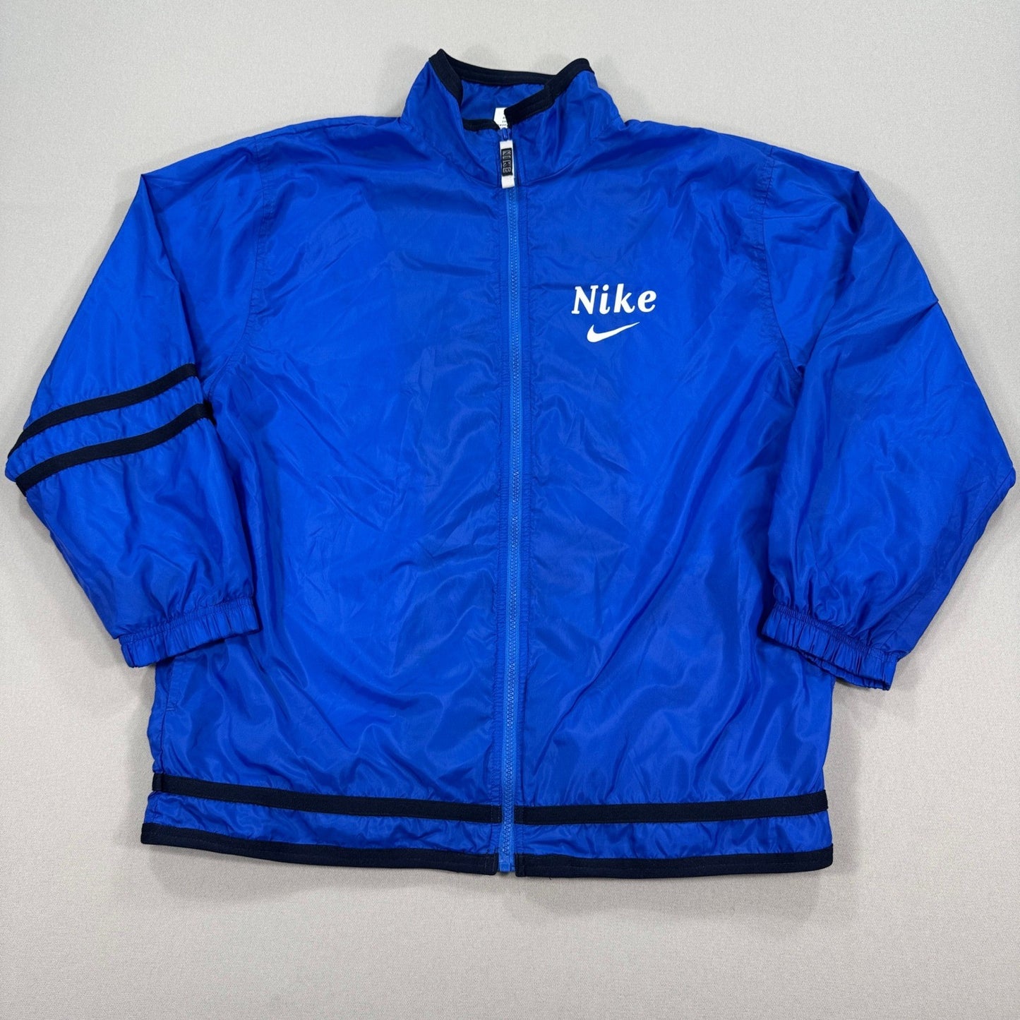 VTG 90s Nike Windbreaker Jacket Mens XL Royal Blue Full Zip Spell Out Swoosh