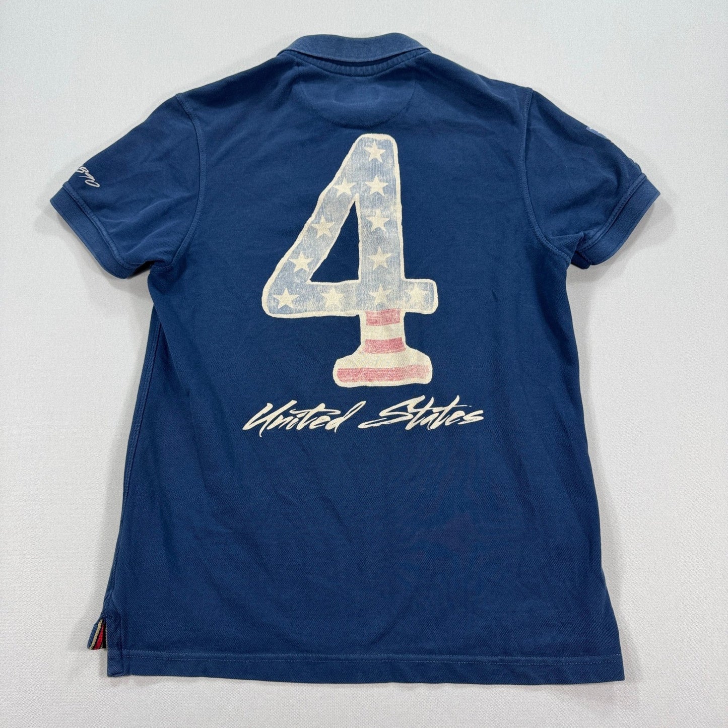 US Polo Assn Polo Shirt Slim Fit USA Flag #4 mens Large Navy Blue Short Sleeve