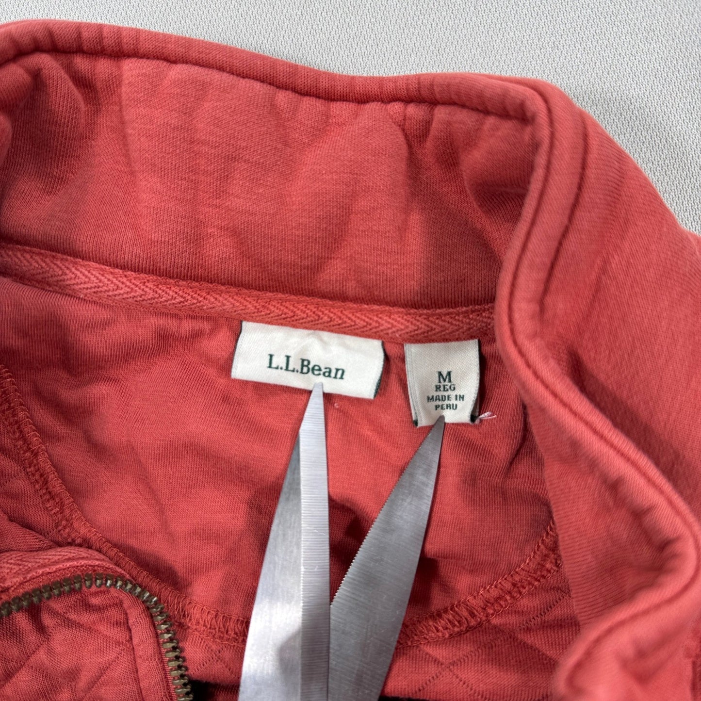 LL Bean Quilted Pullover Womens Medium Quarter Zip Red Long Sleeve