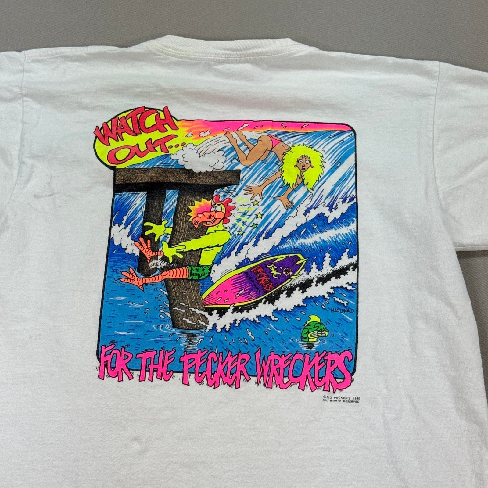 Vintage Big Peckers T-Shirt 90s mens Large Surfing Cartoon Single Stitch