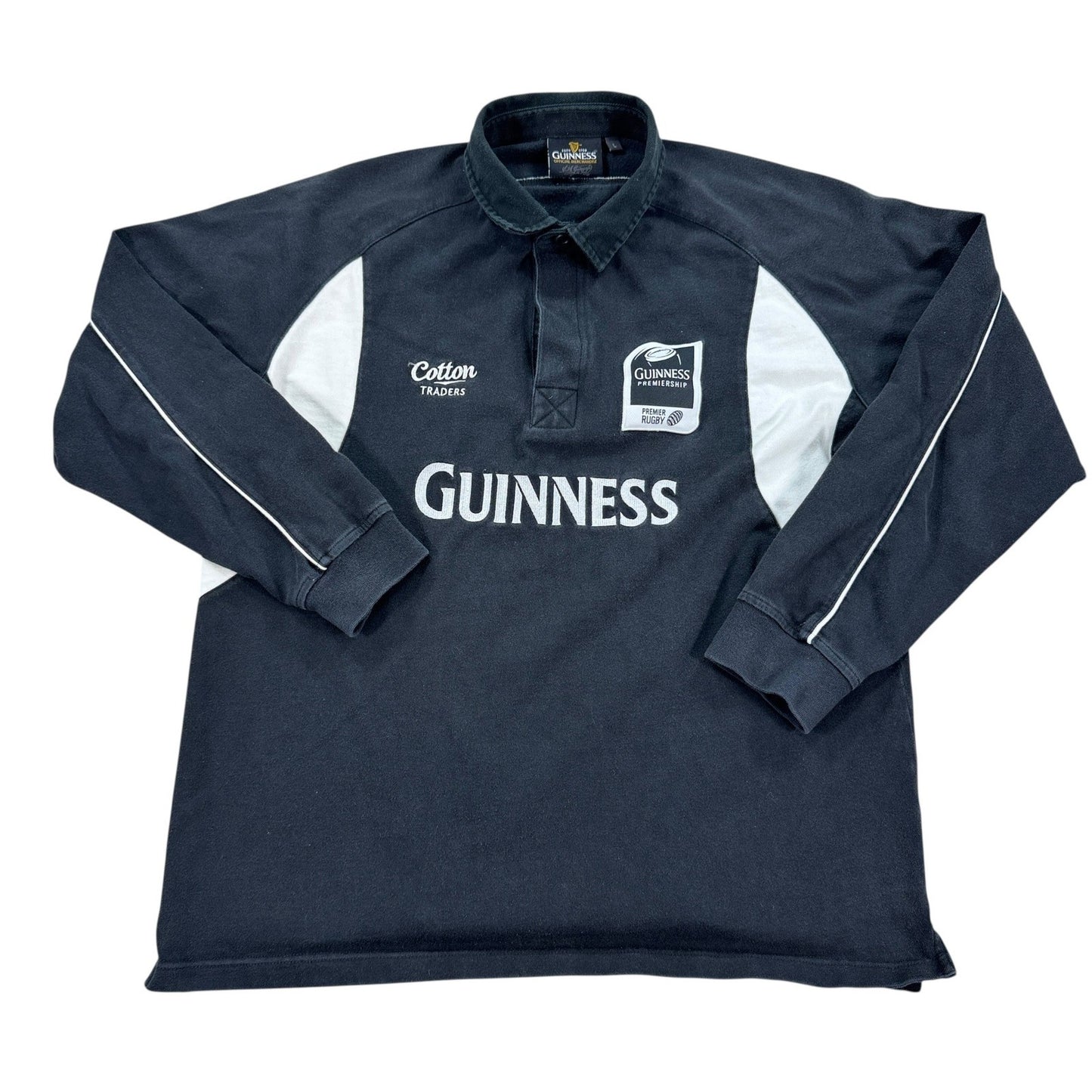 Guinness Premiership Rugby Shirt Men's Large Black Long Sleeve Cotton Traders