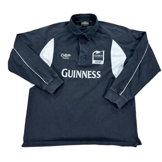 Guinness Premiership Rugby Shirt Men's Large Black Long Sleeve Cotton Traders
