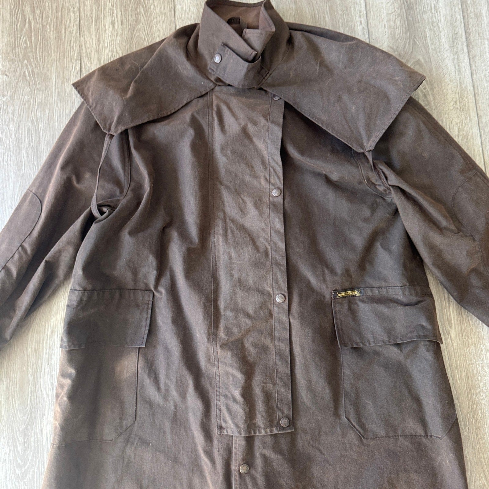 Vintage Driza-Bone Riding Coat Oilskin Australian mens Large Brown Waxed Cotton