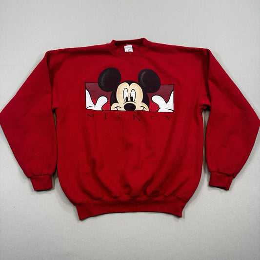 Disney Store Mickey Mouse Sweatshirt mens XL Red Pullover Crew Neck Made In USA