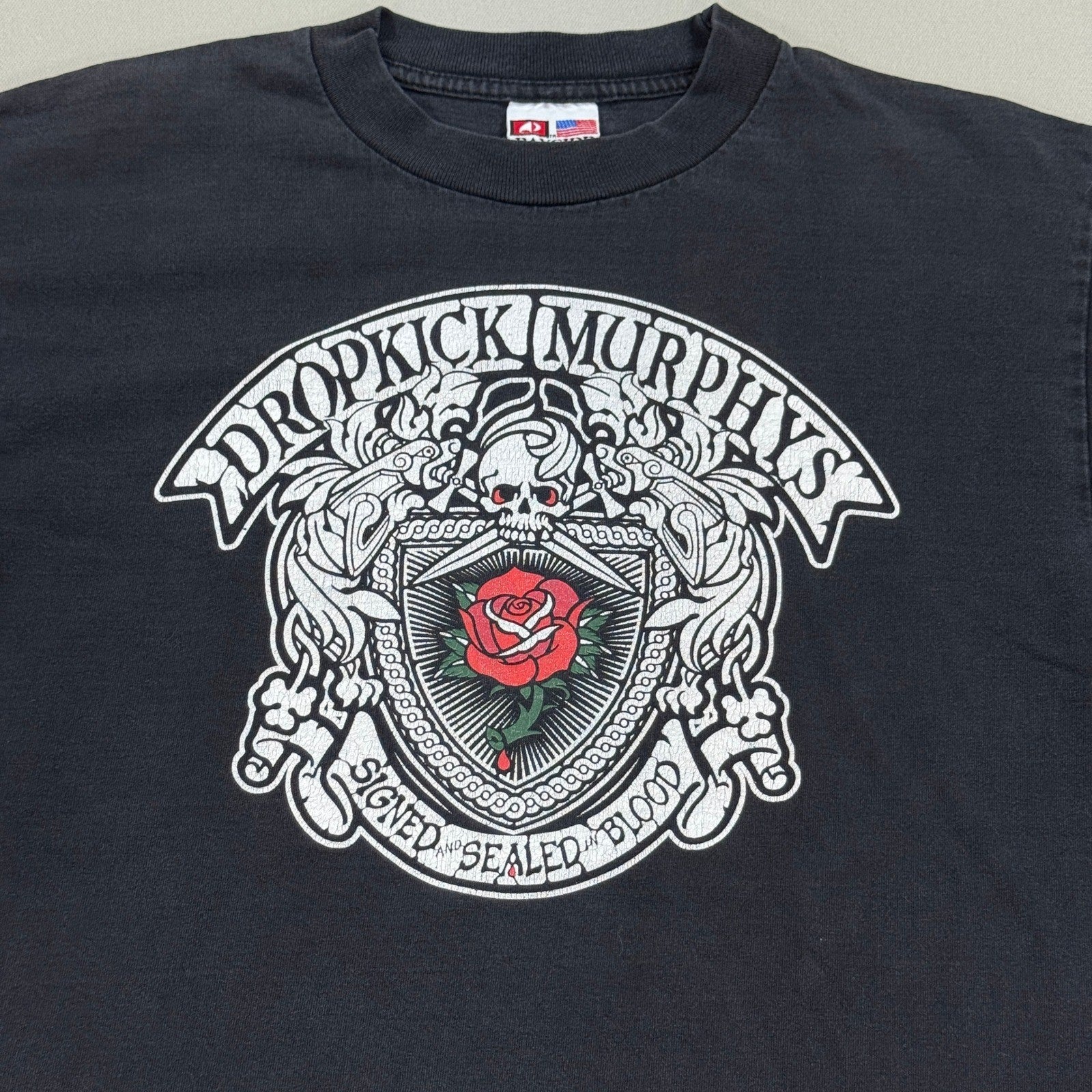 Dropkick Murphys Signed & Sealed in Blood T-Shirt mens XL Black Faded Thrashed