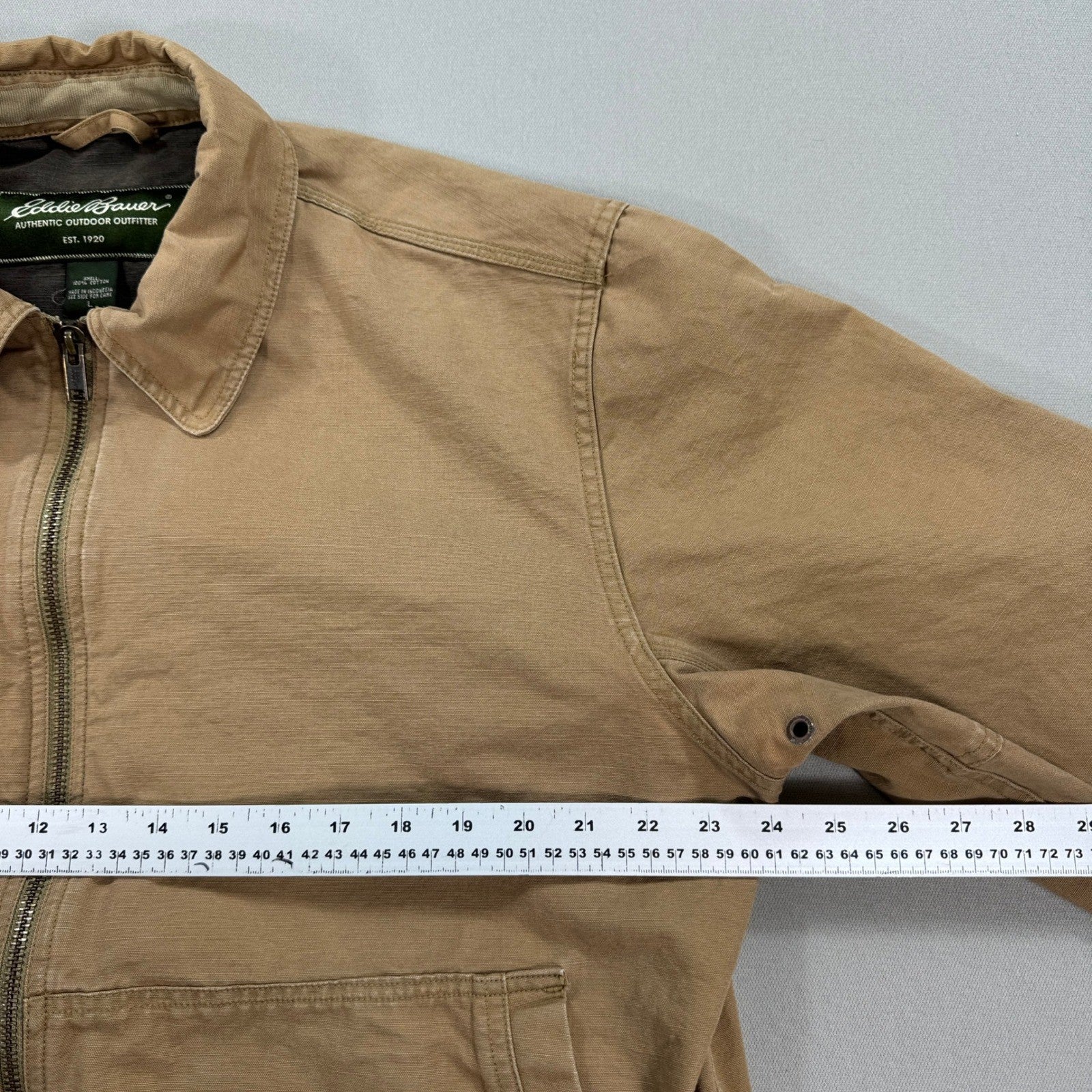 Eddie Bauer Canvas Work Jacket mens Large Brown Zip Up Barn Field Coat Workwear
