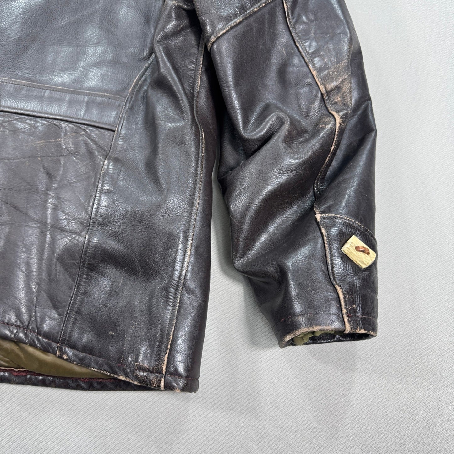 Vintage Super RARE Schott Bros Leather Coat Toggle Closure Mens Large Dark Brown