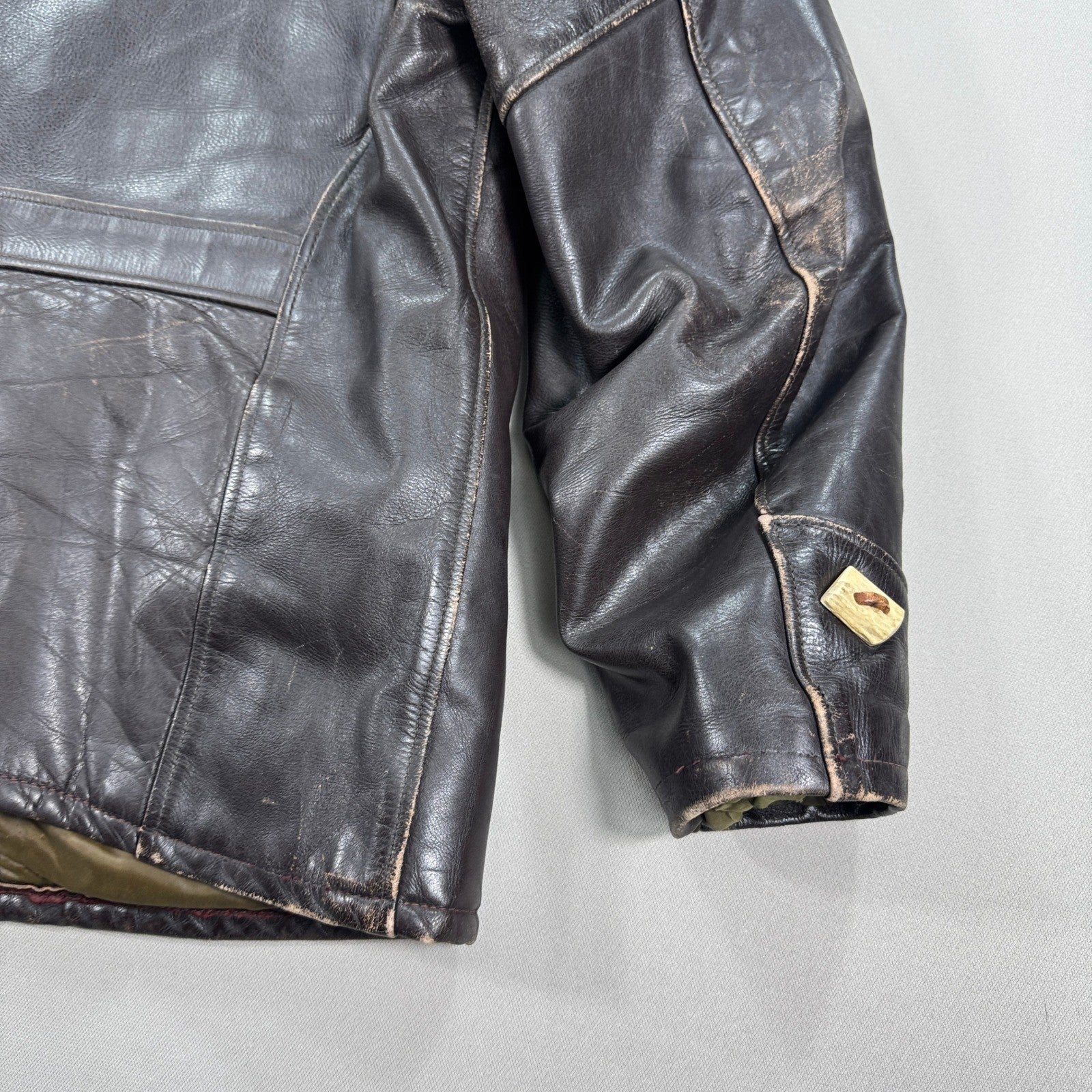 Vintage Super RARE Schott Bros Leather Coat Toggle Closure Mens Large Dark Brown