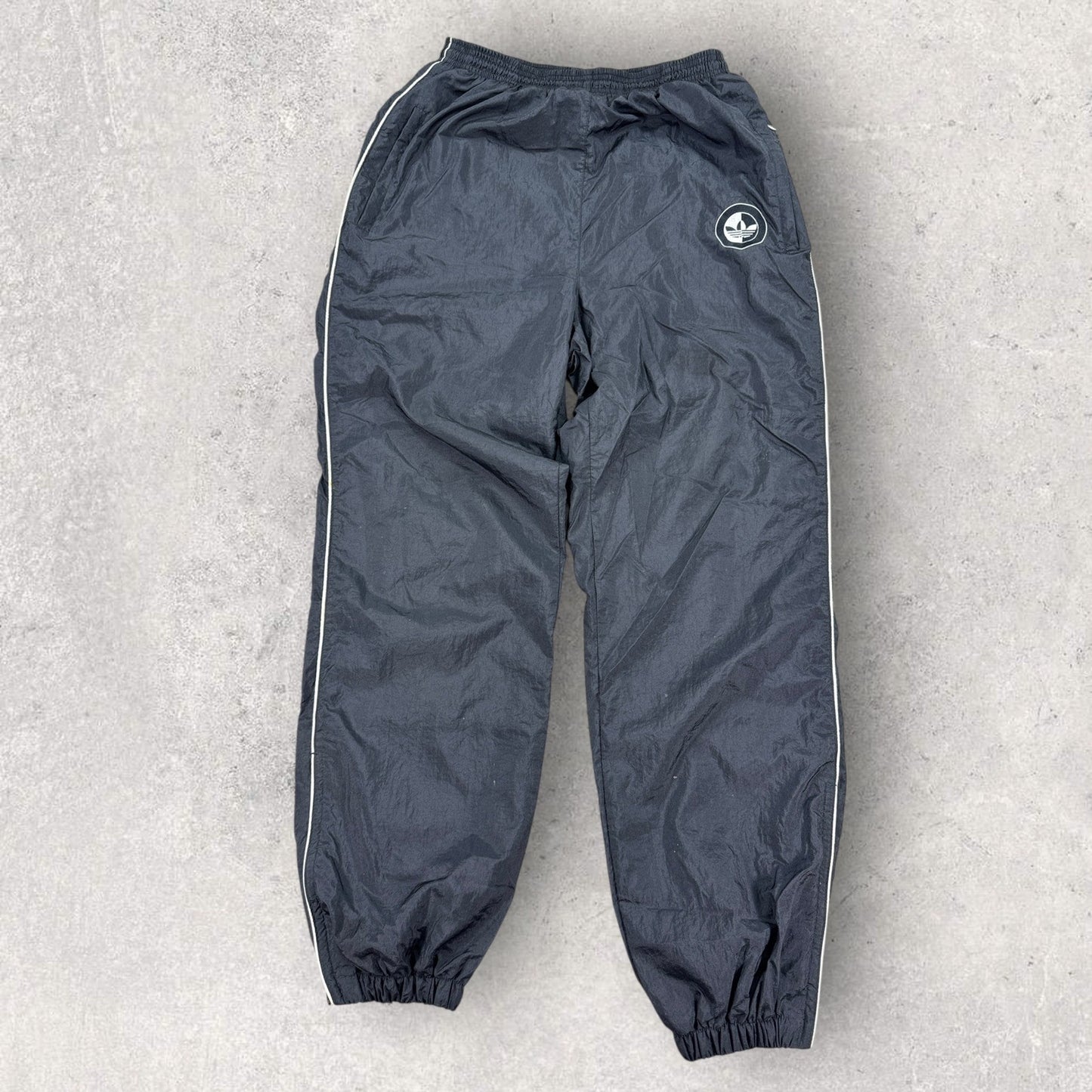 Vintage 90s Adidas Track Pants Mens L Black Elastic Waist Windbreaker Trefoil