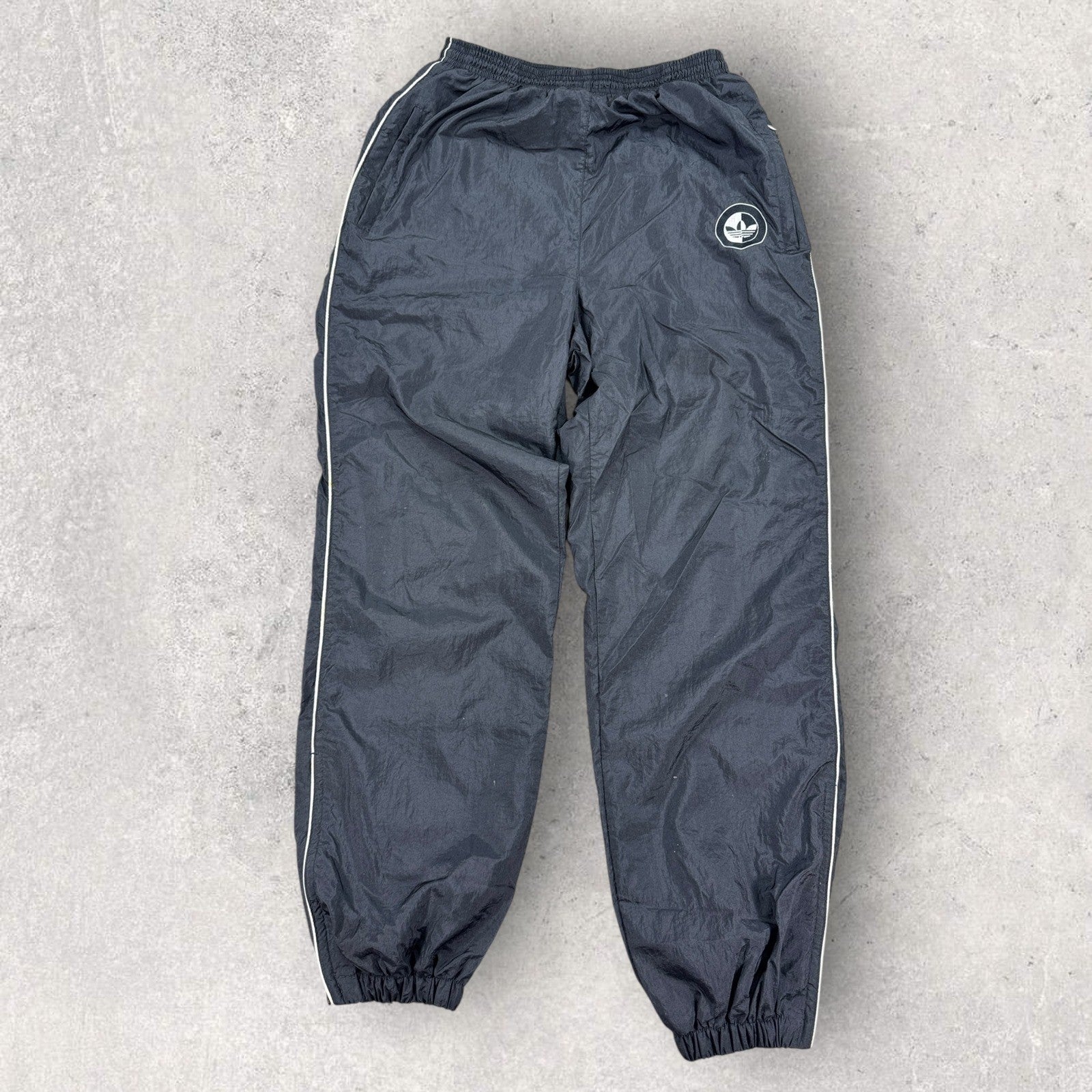 Vintage 90s Adidas Track Pants Mens L Black Elastic Waist Windbreaker Trefoil