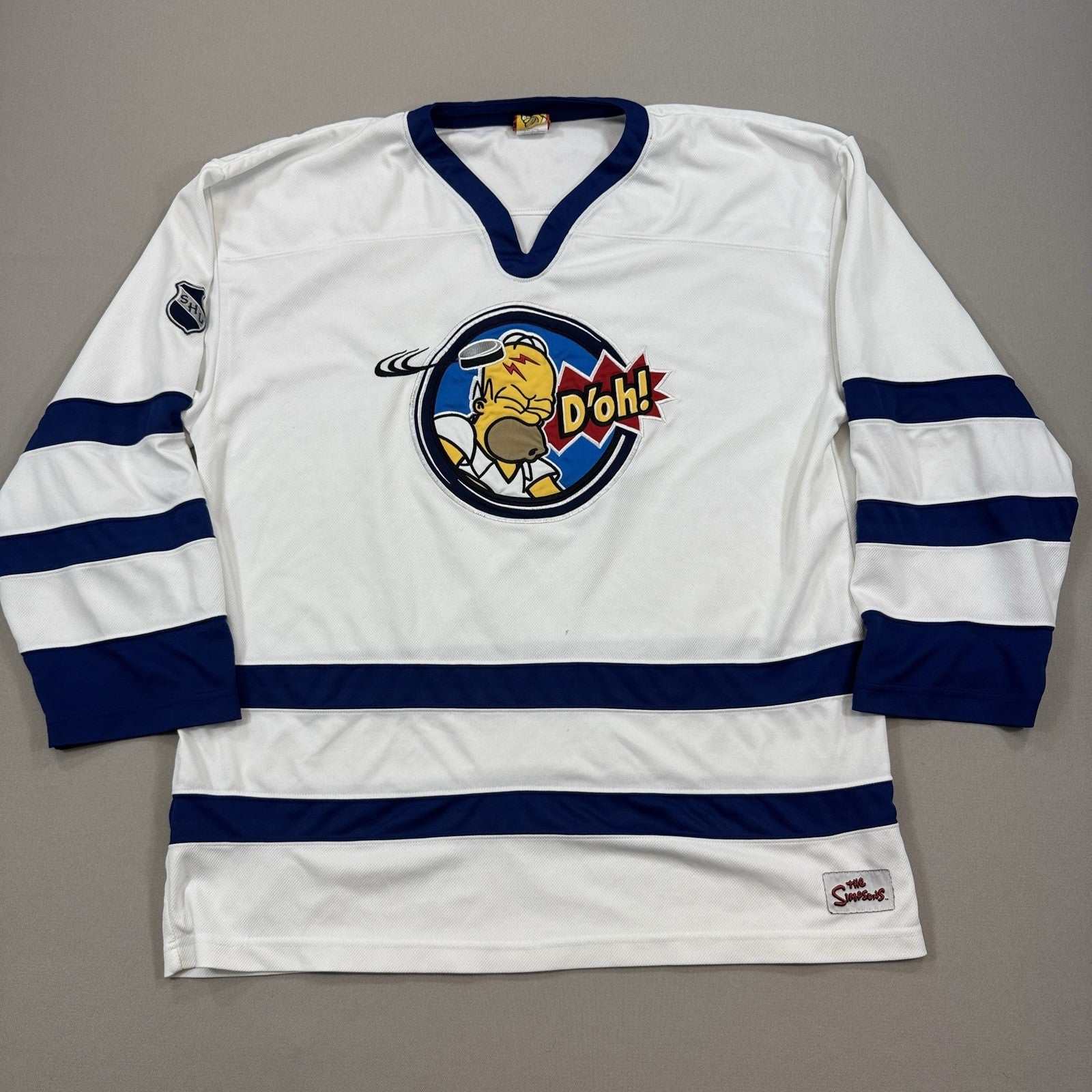 Vintage The Simpsons Hockey Jersey mens XL White The Home Game Pullover Cartoon