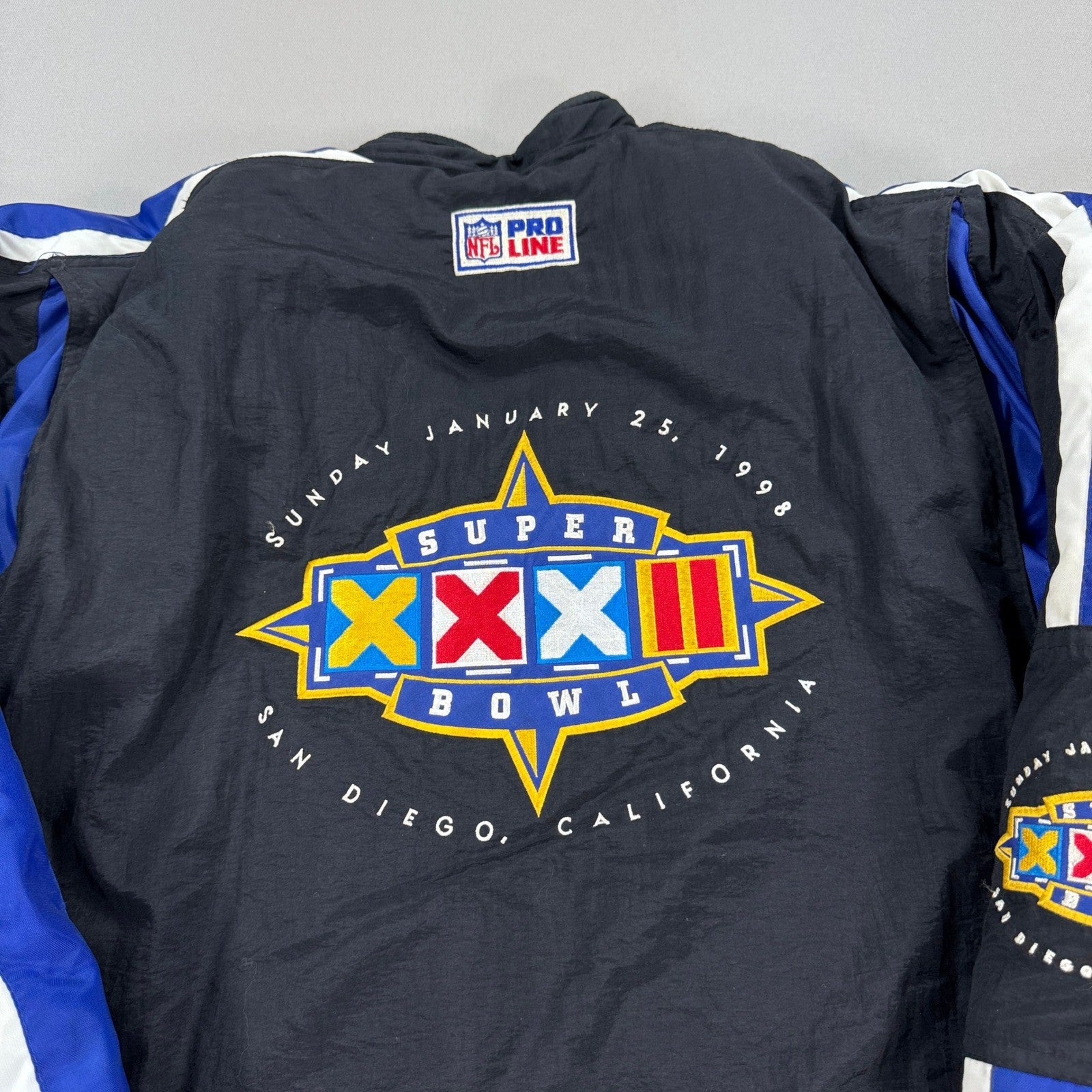 Vintage 90s Starter Jacket Pro Line Budweiser Superbowl XXXll 1998 mens XL