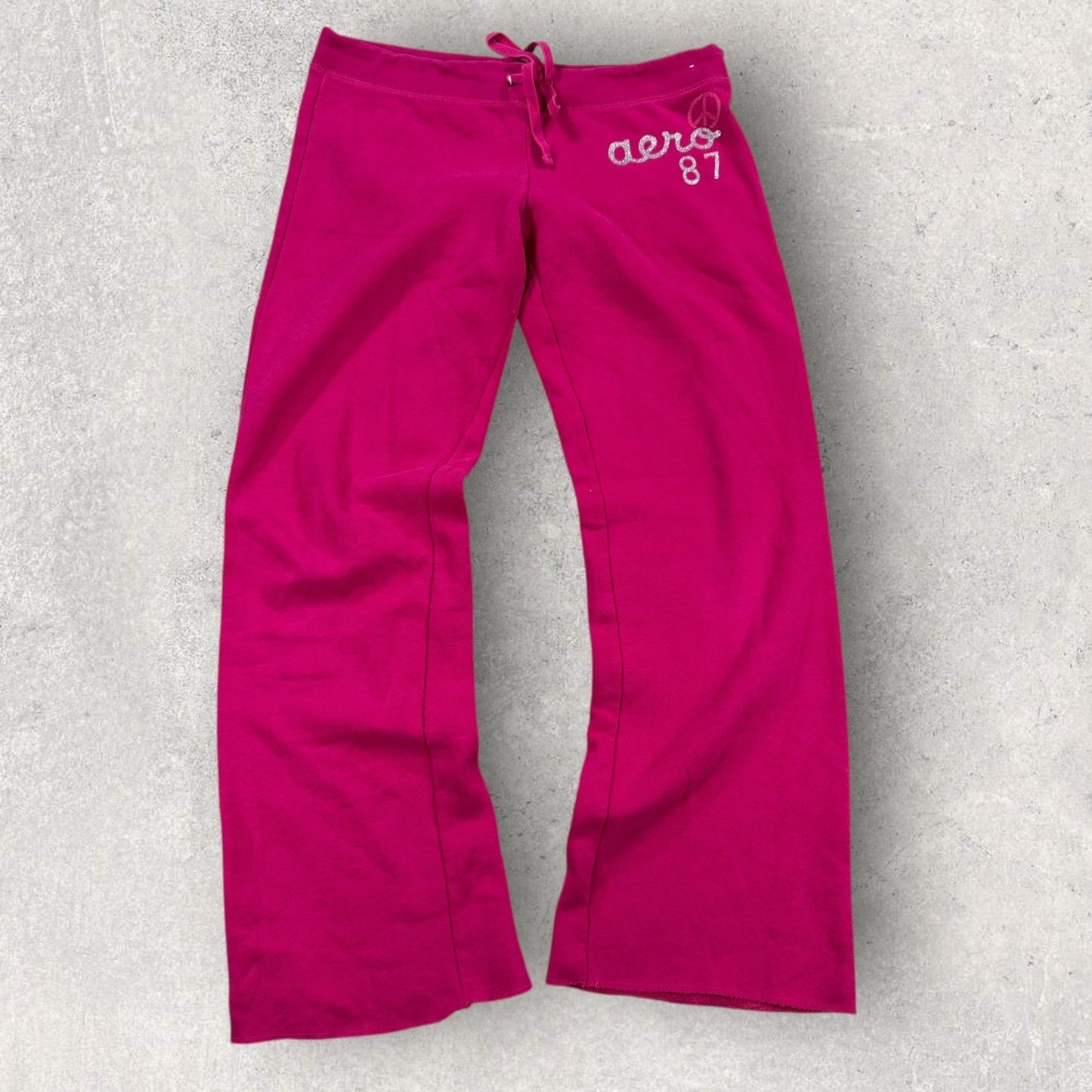 Aeropostale Sweatpants Aero87 Womens Medium Pink Low Rise Spell Out Wide Leg Y2K