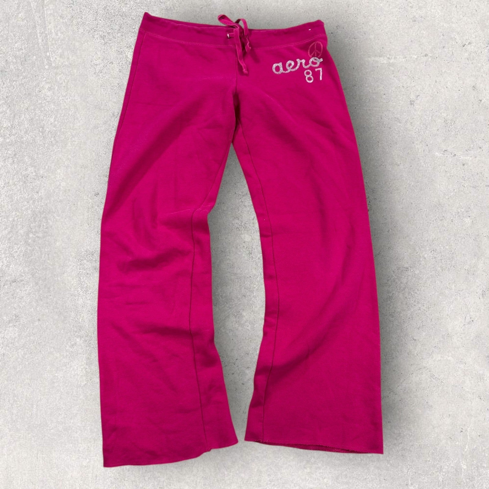 Aeropostale Sweatpants Aero87 Womens Medium Pink Low Rise Spell Out Wide Leg Y2K
