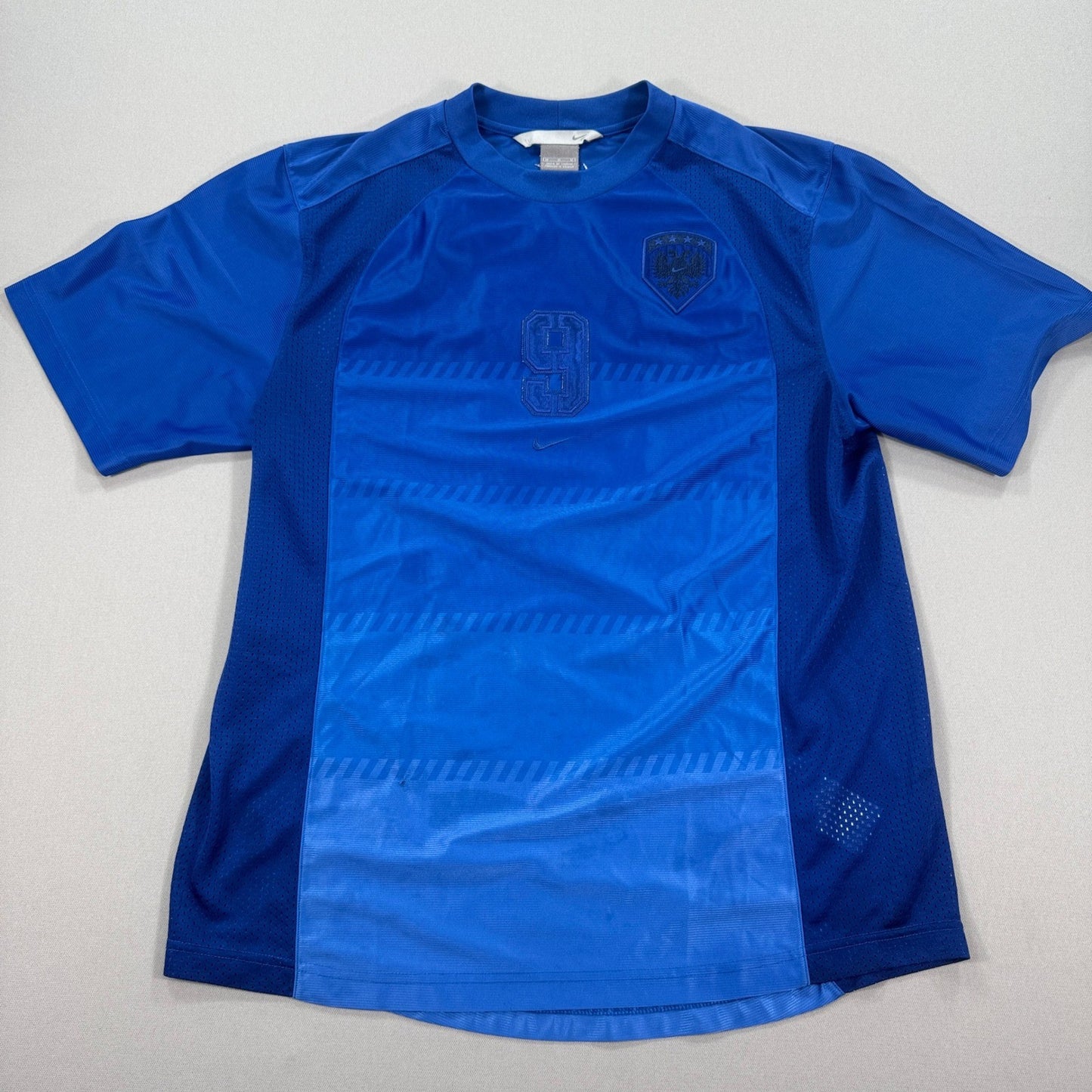 Vintage Nike Football Jersey #9 mens Medium Blue Soccer Training Shirt Mesh