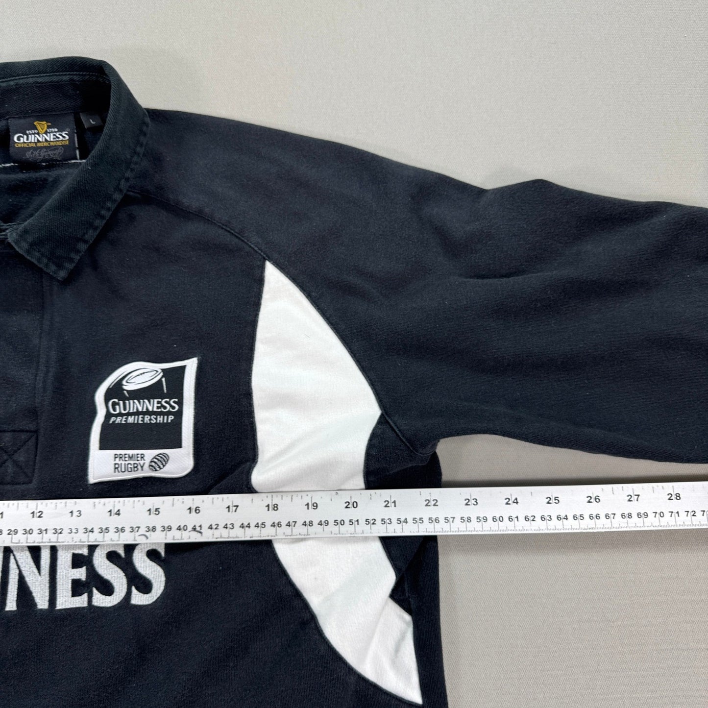 Guinness Premiership Rugby Shirt Men's Large Black Long Sleeve Cotton Traders