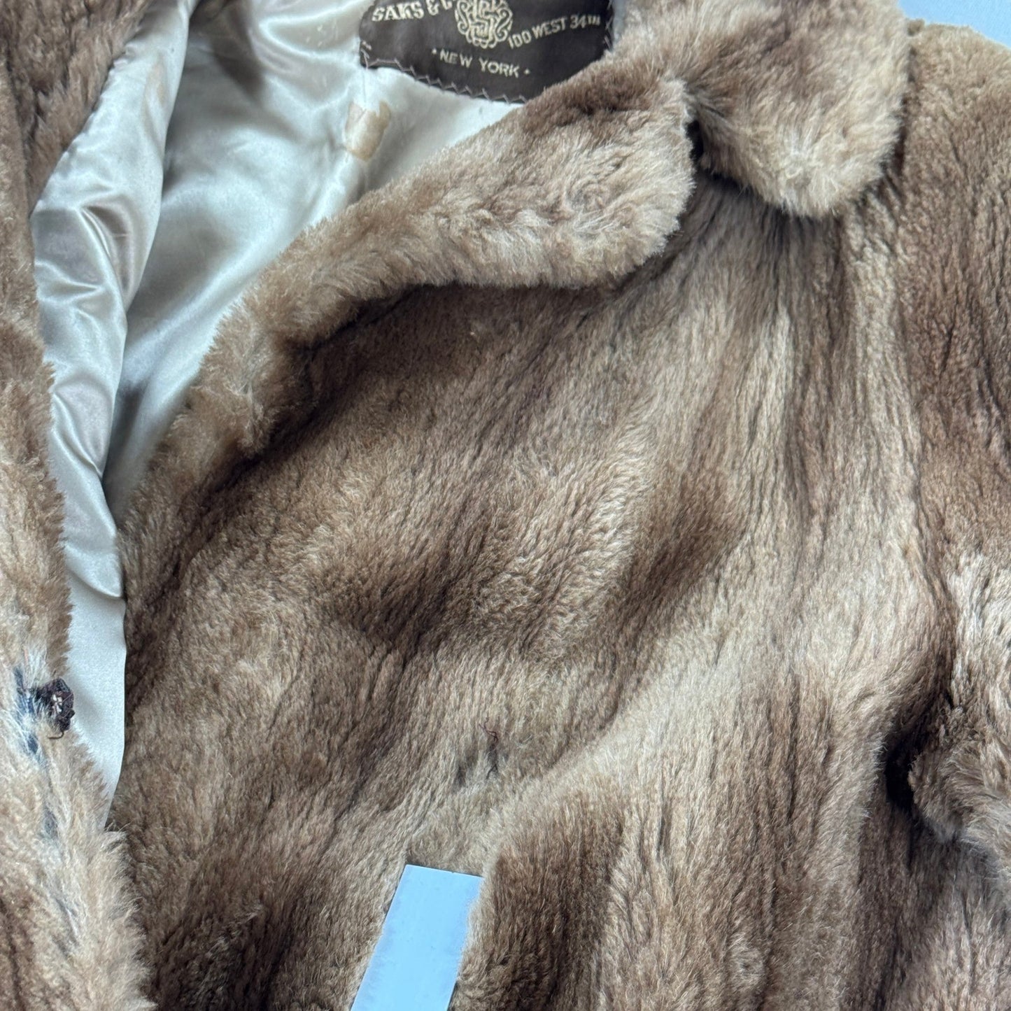 Vintage Saks & Co Fur Coat Womens XL Brown Collared Full Length Lined