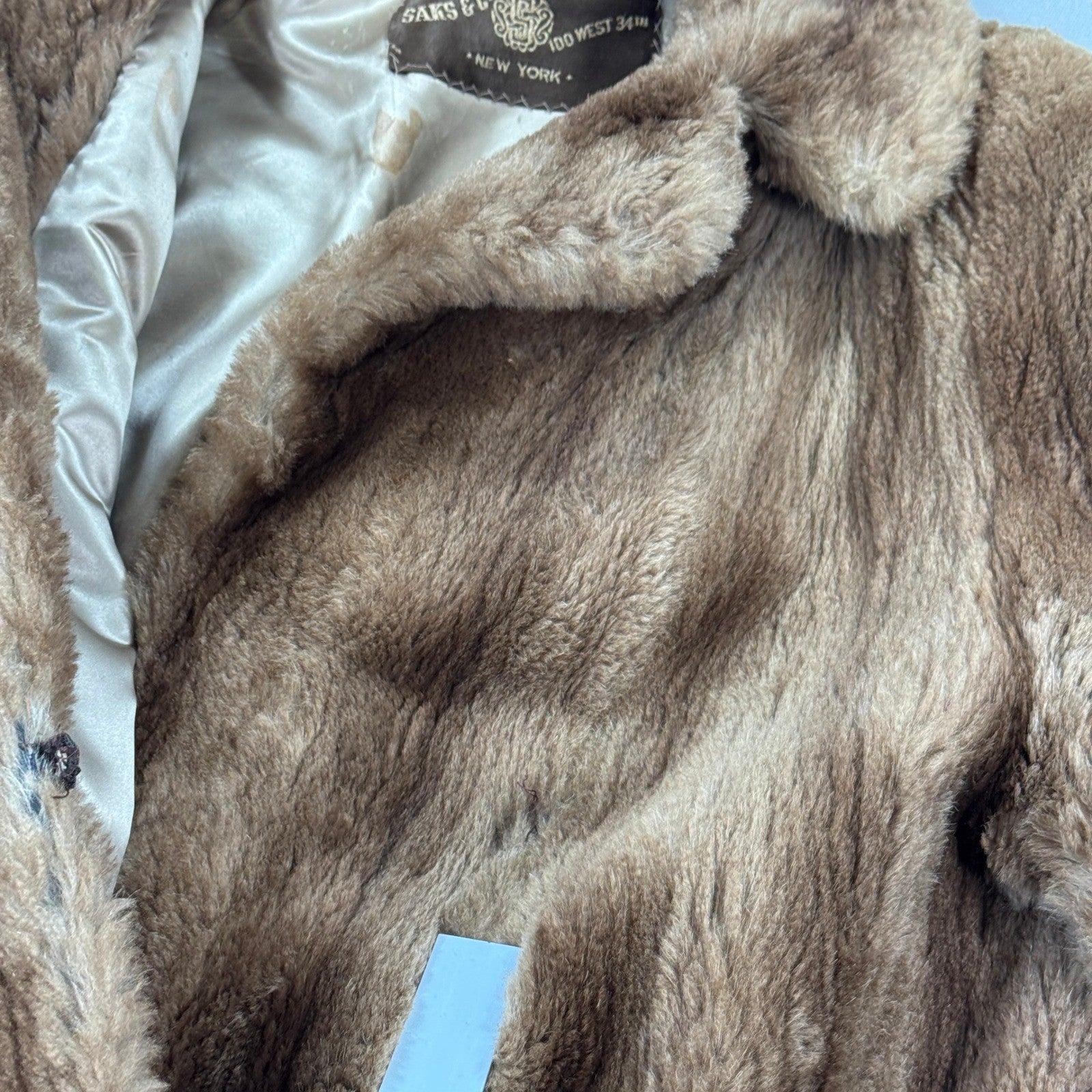 Vintage Saks & Co Fur Coat Womens XL Brown Collared Full Length Lined